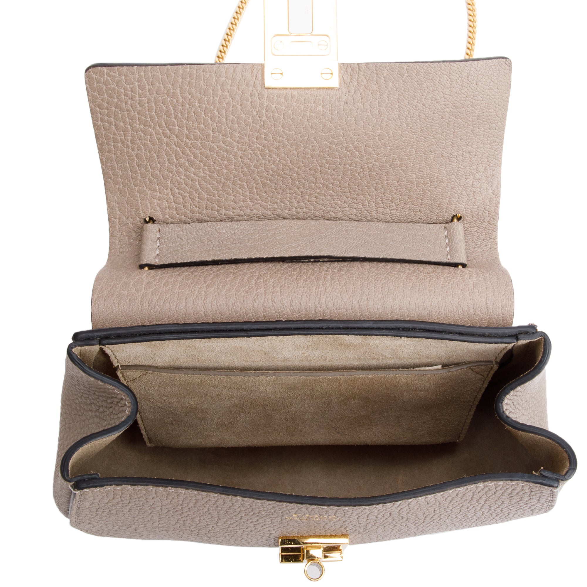 Chloe Taupe Grained Calfskin Leather Mini Drew Crossbody Bag