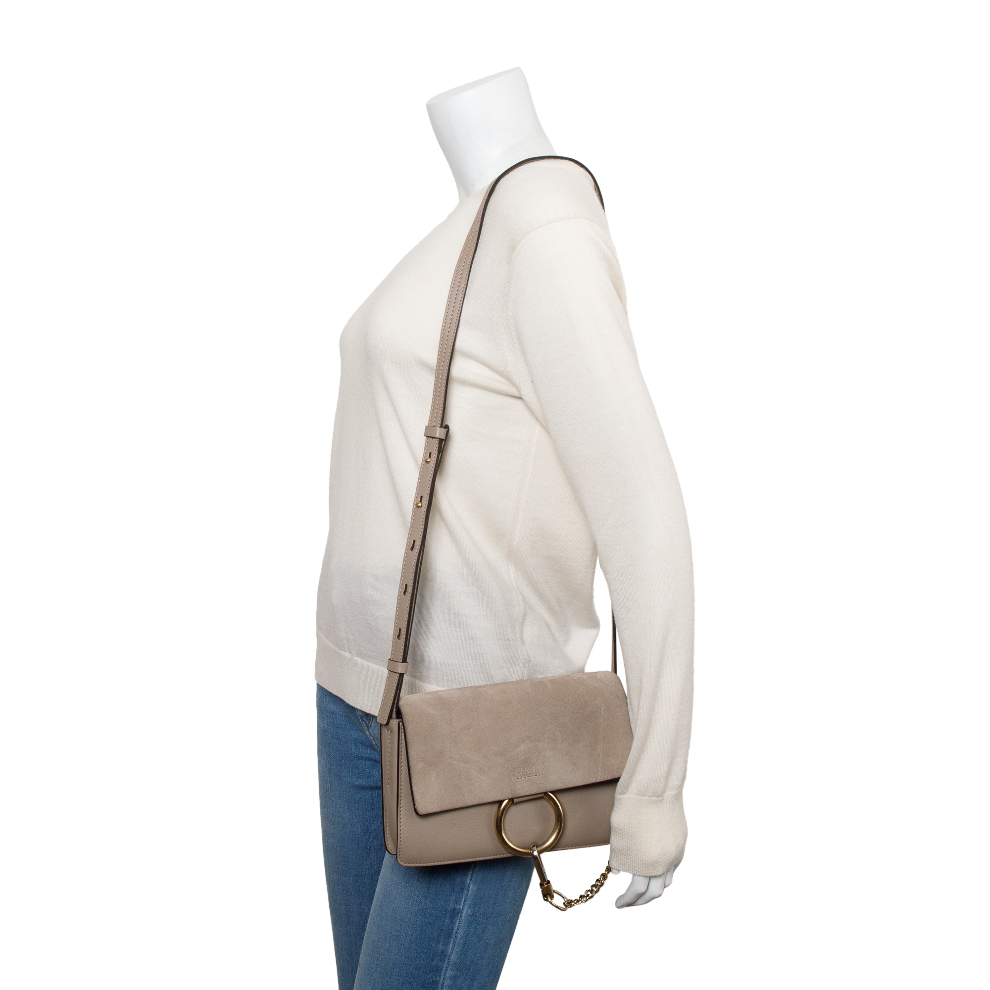 Chloe Taupe Suede & Calfskin Leather Small Faye Shoulder Bag