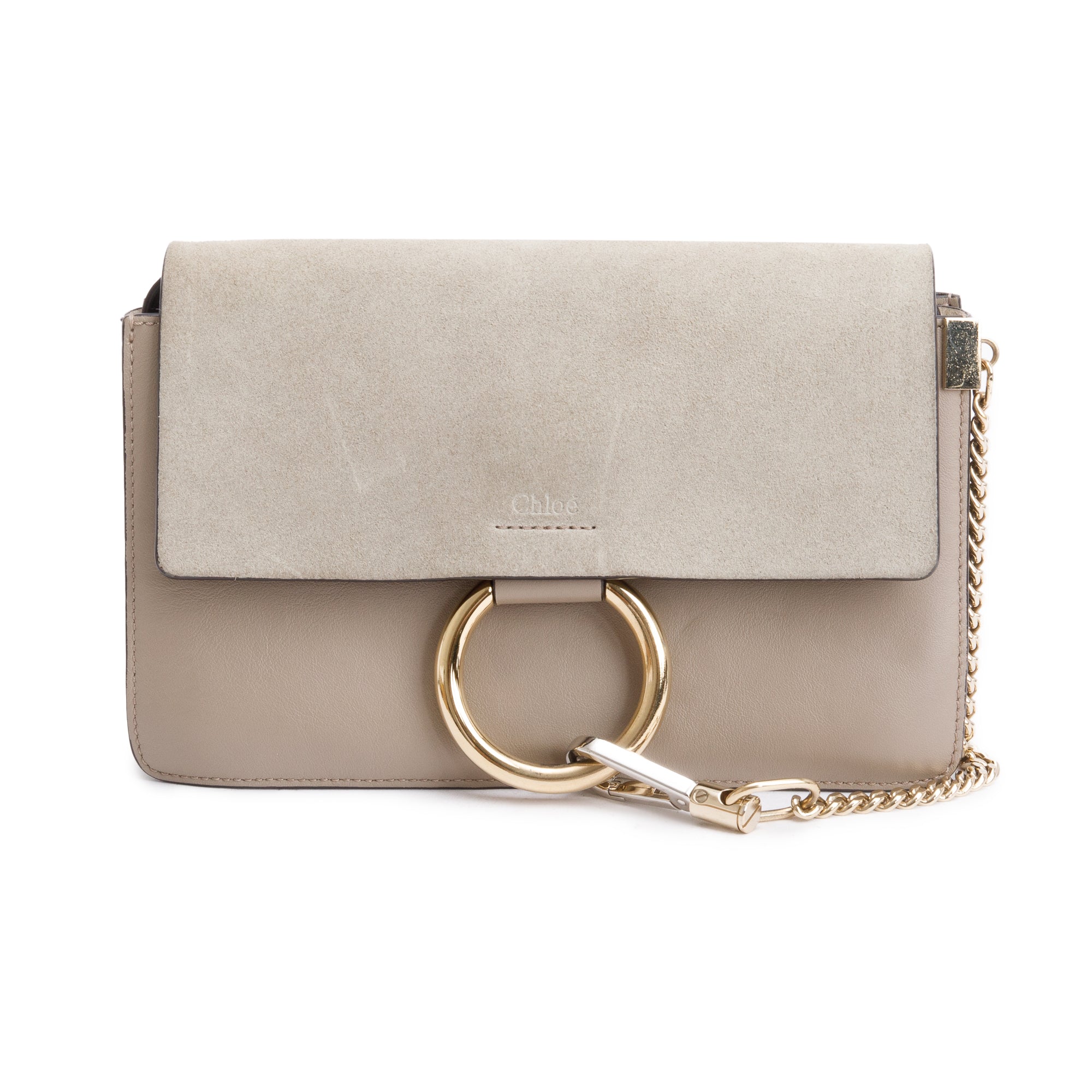 Chloe Taupe Suede & Calfskin Leather Small Faye Shoulder Bag