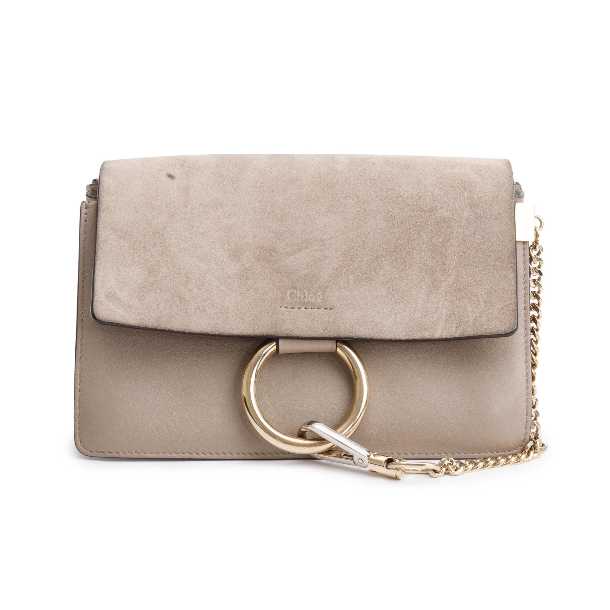 Chloe Taupe Suede & Calfskin Leather Small Faye Shoulder Bag