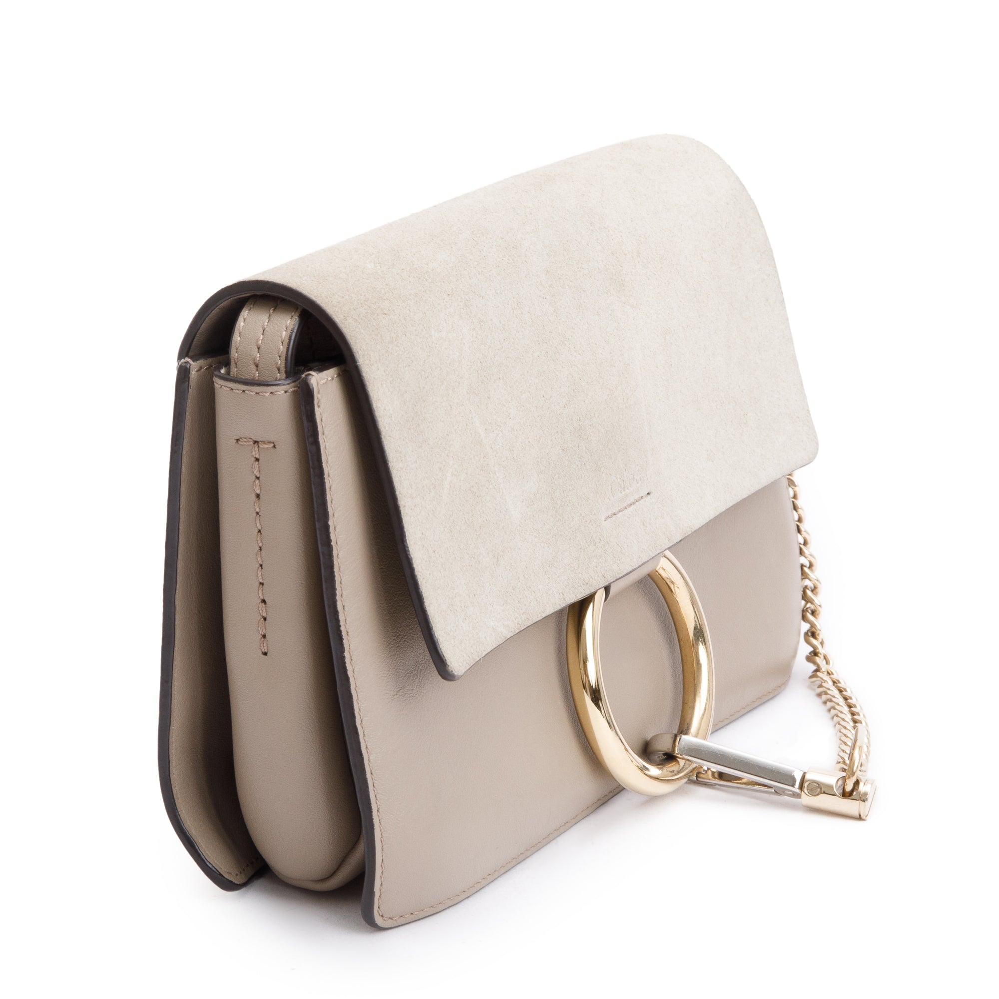 Chloe Taupe Suede & Calfskin Leather Small Faye Shoulder Bag