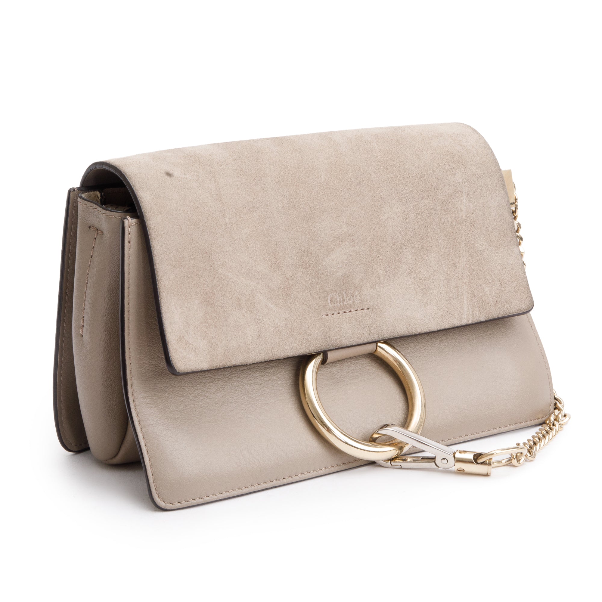 Chloe Taupe Suede & Calfskin Leather Small Faye Shoulder Bag