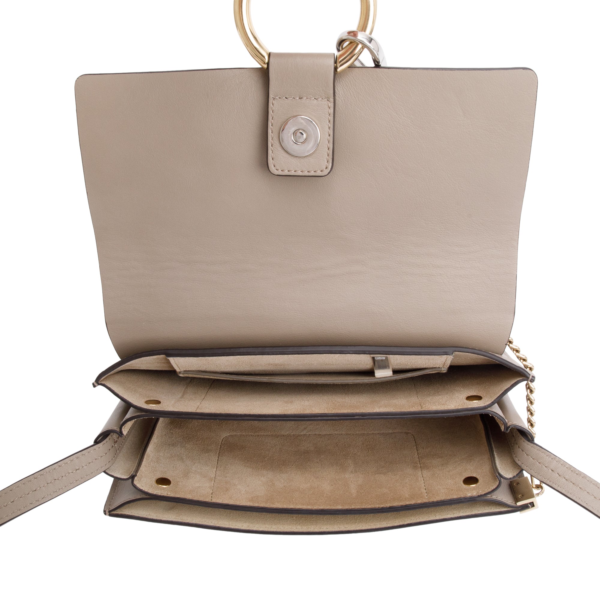 Chloe Taupe Suede & Calfskin Leather Small Faye Shoulder Bag