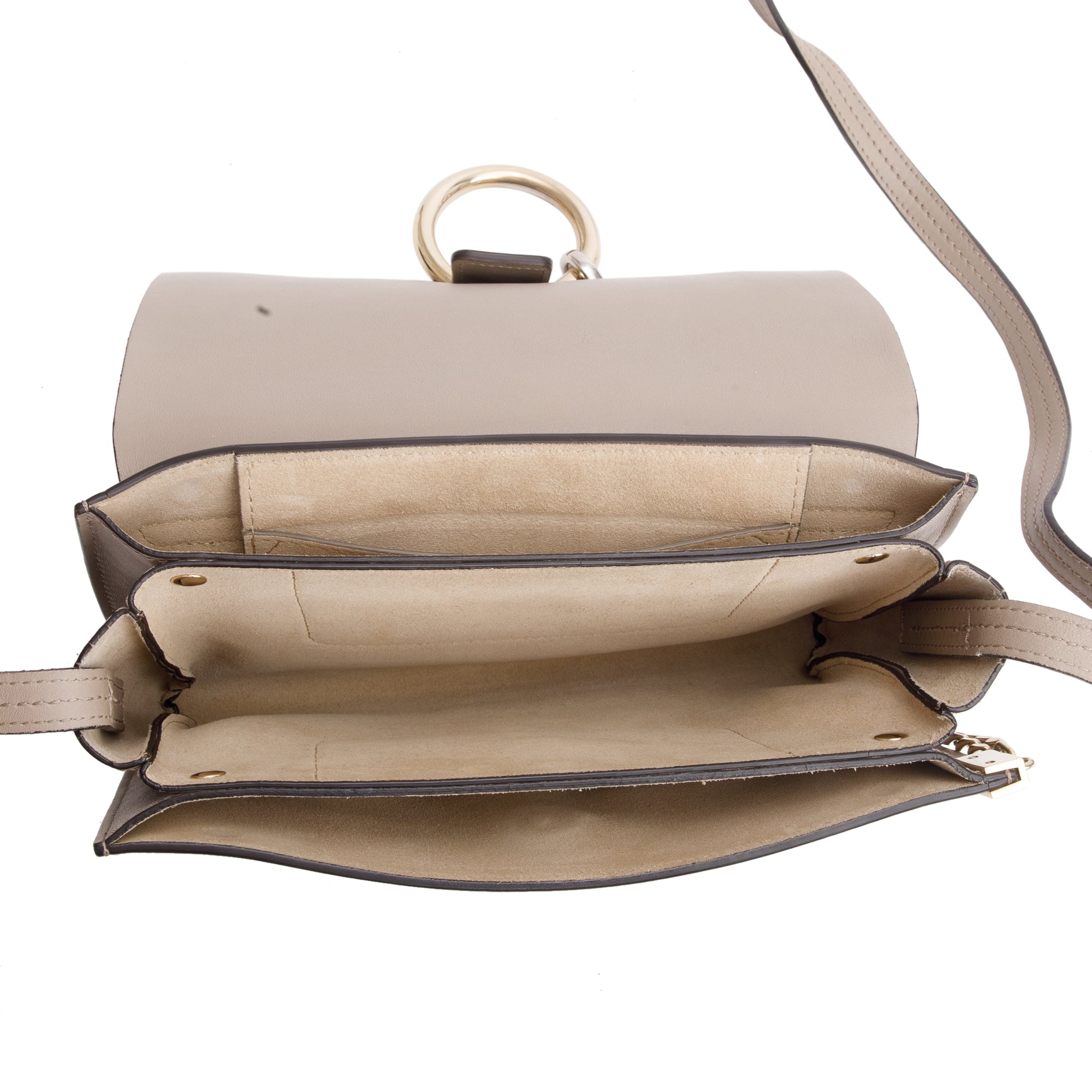 Chloe Taupe Suede & Calfskin Leather Small Faye Shoulder Bag