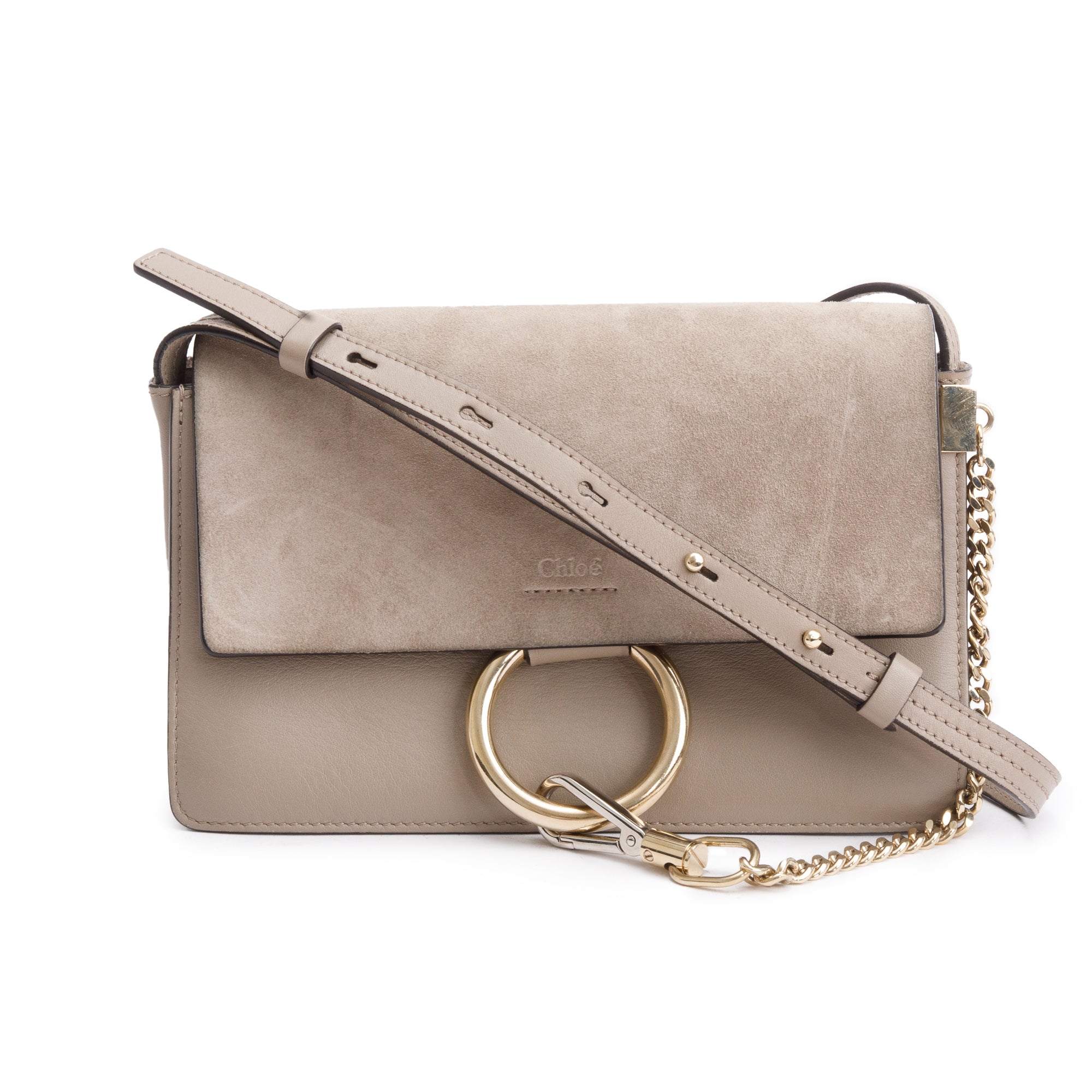 Chloe Taupe Suede & Calfskin Leather Small Faye Shoulder Bag