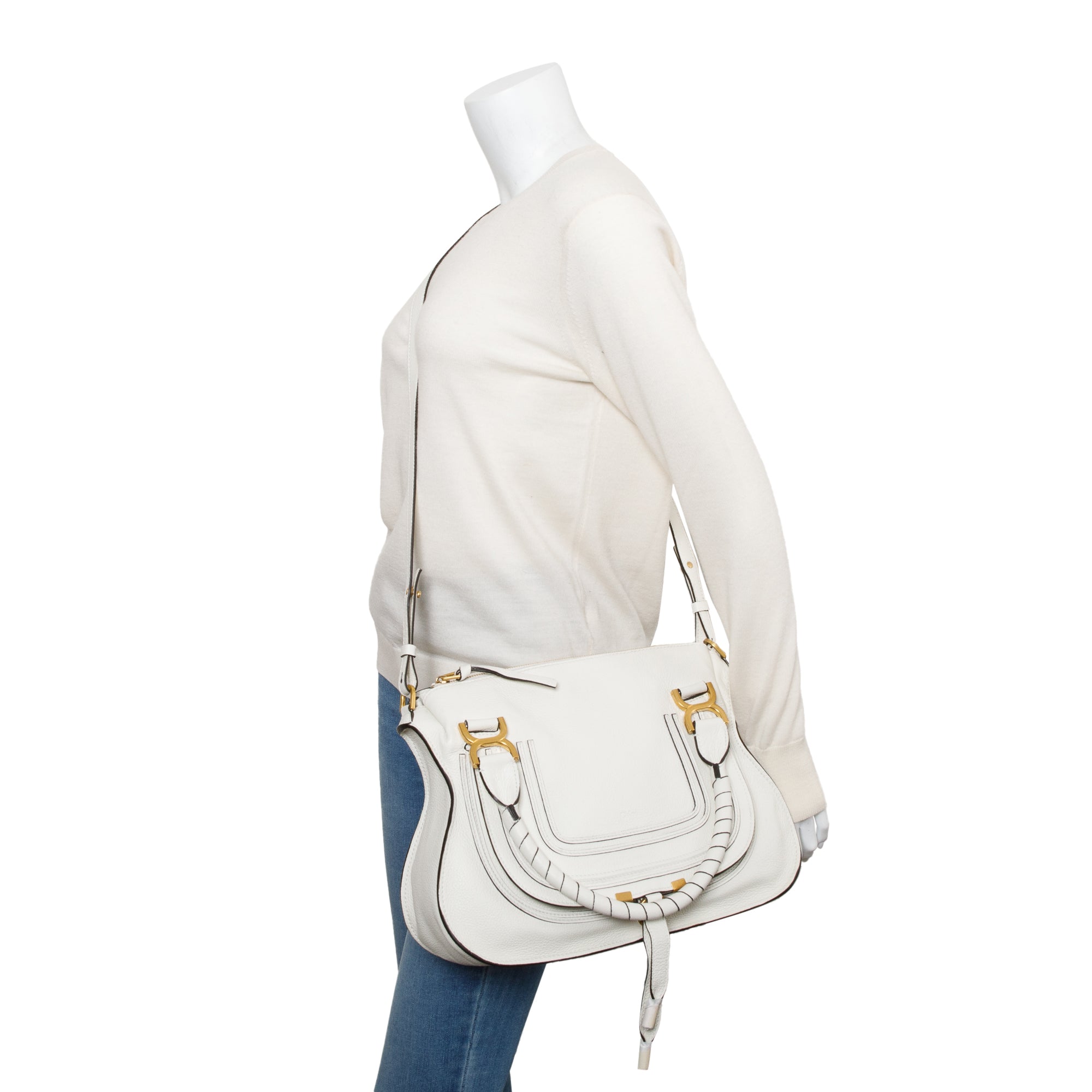 Chloe White Calfskin Leather Medium Marcie Shoulder Bag