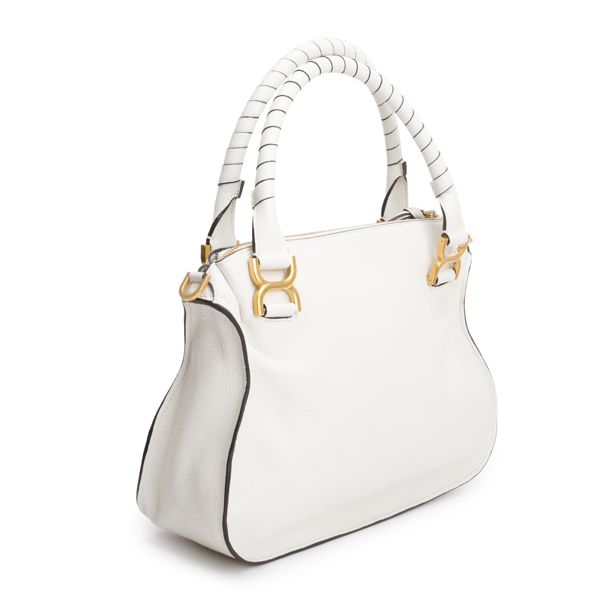 Chloe White Calfskin Leather Medium Marcie Shoulder Bag