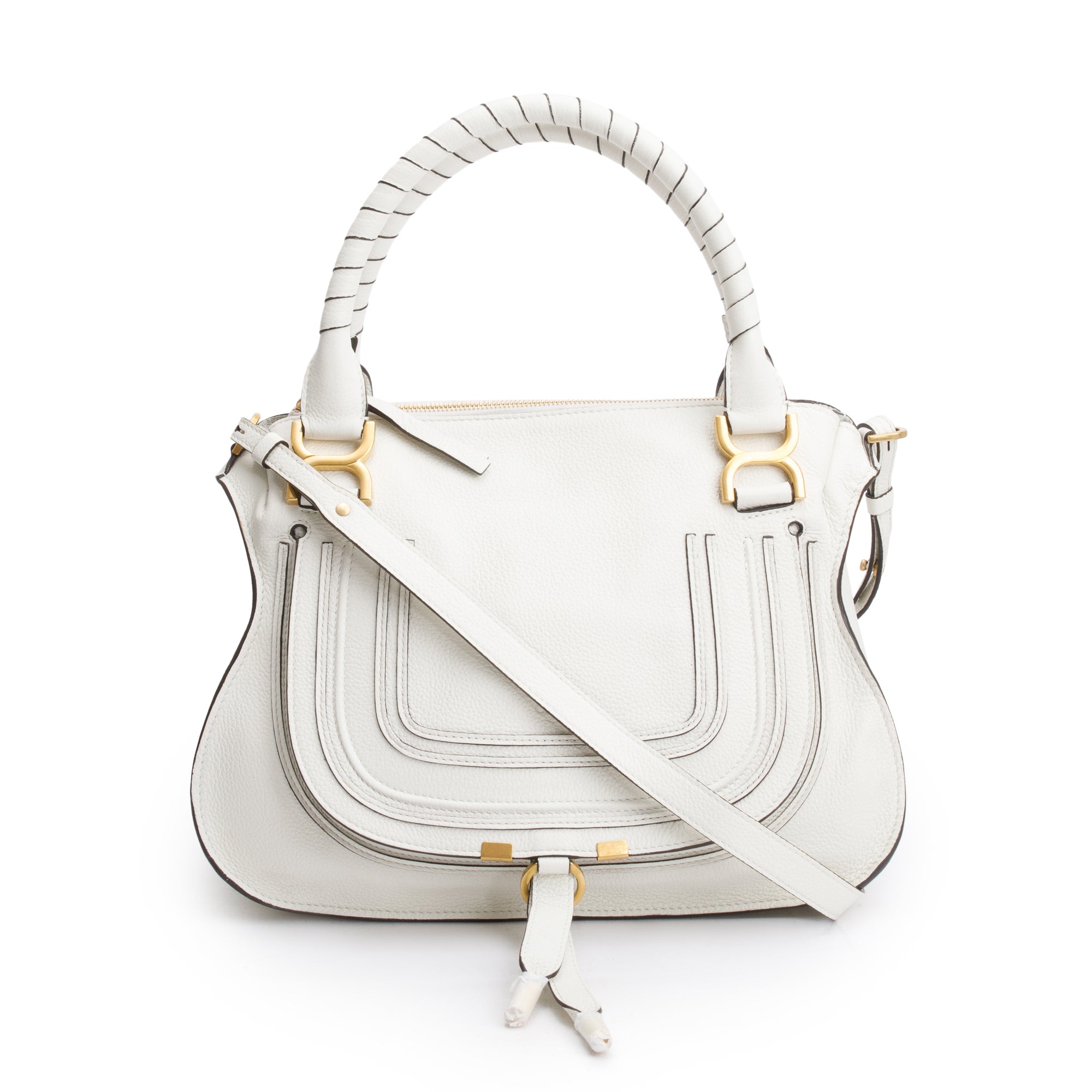 Chloe White Calfskin Leather Medium Marcie Shoulder Bag