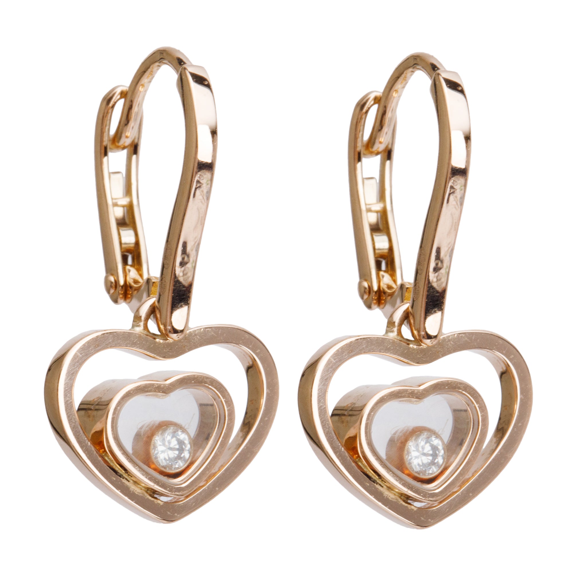 Chopard 18k Rose Gold Diamond Happy Heart Drop Earrings