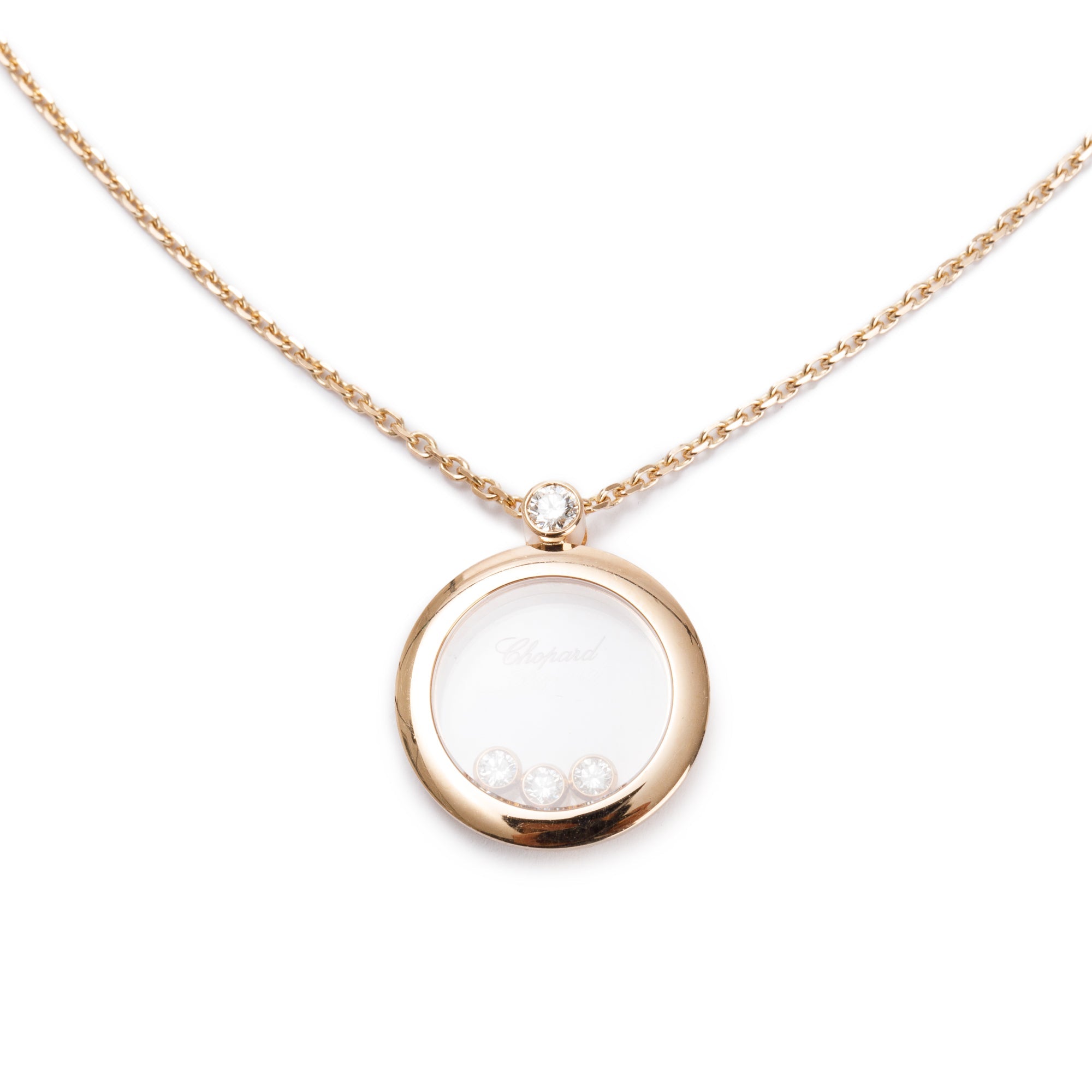 Chopard 18k Rose Gold Happy Diamond Icons Round Pendant Necklace