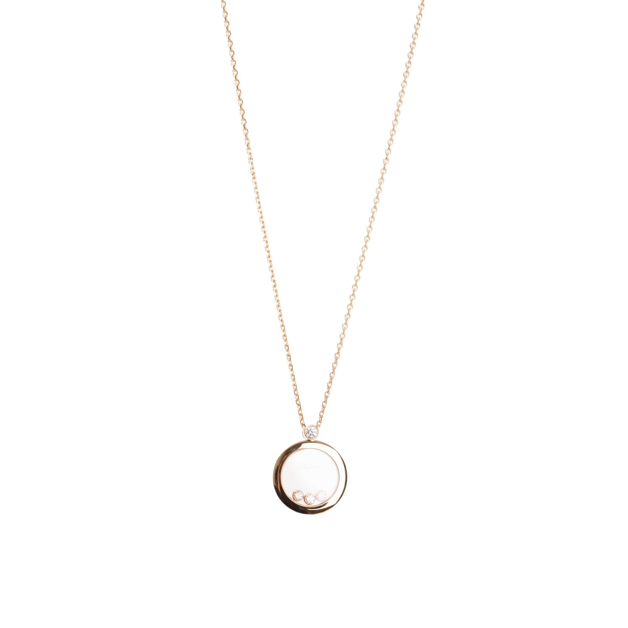 Chopard 18k Rose Gold Happy Diamond Icons Round Pendant Necklace