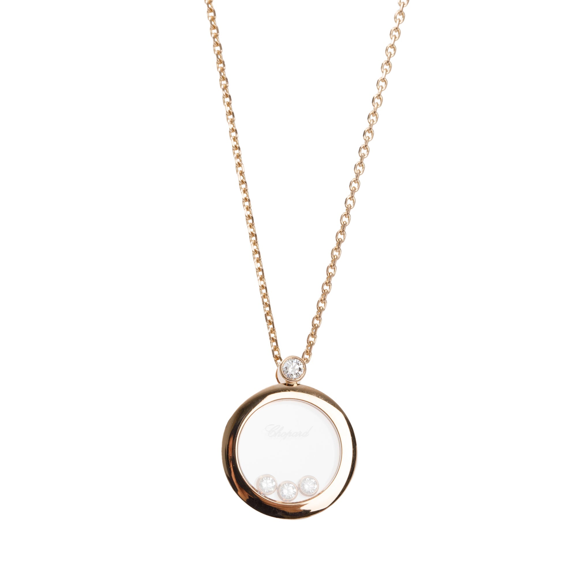 Chopard 18k Rose Gold Happy Diamond Icons Round Pendant Necklace