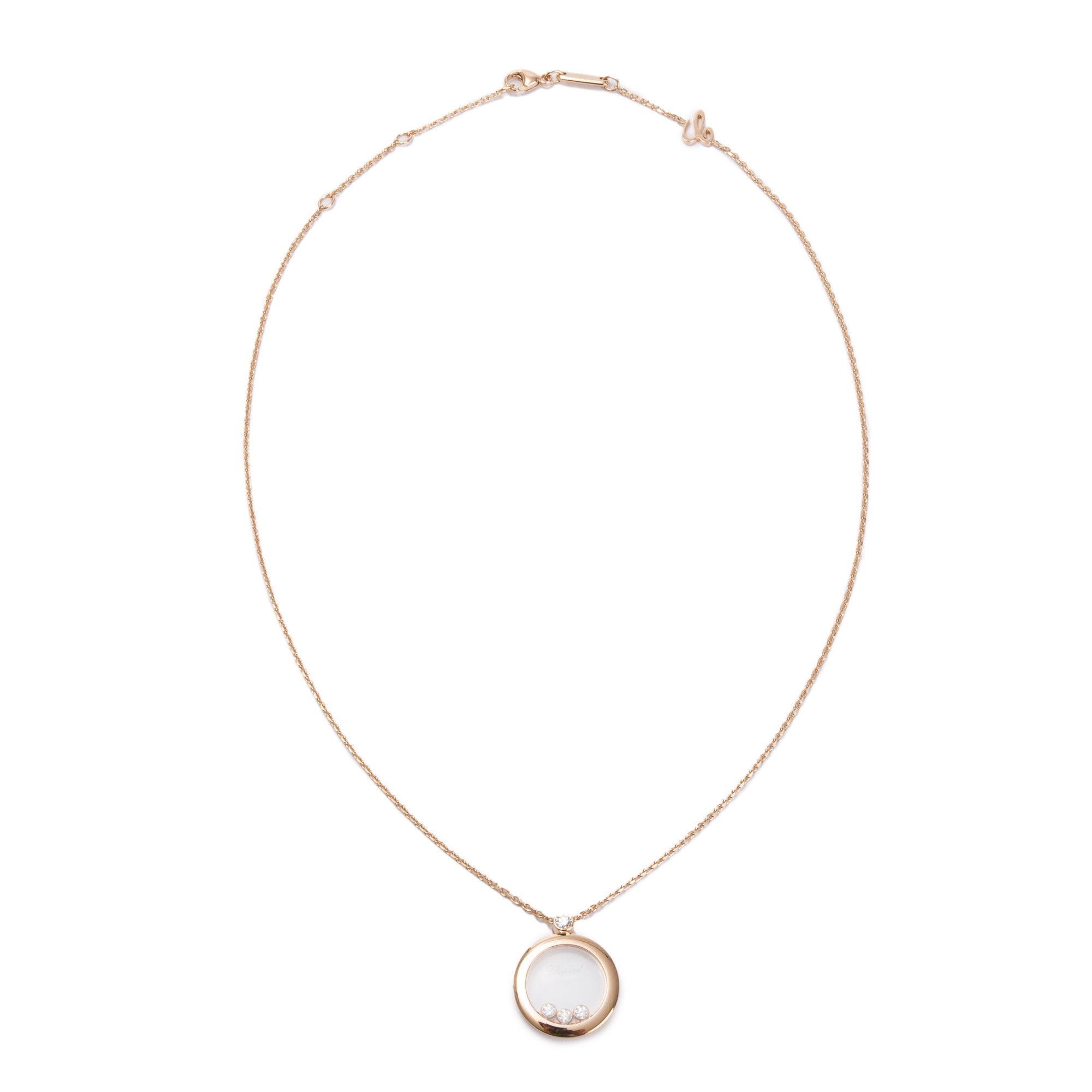 Chopard 18k Rose Gold Happy Diamond Icons Round Pendant Necklace