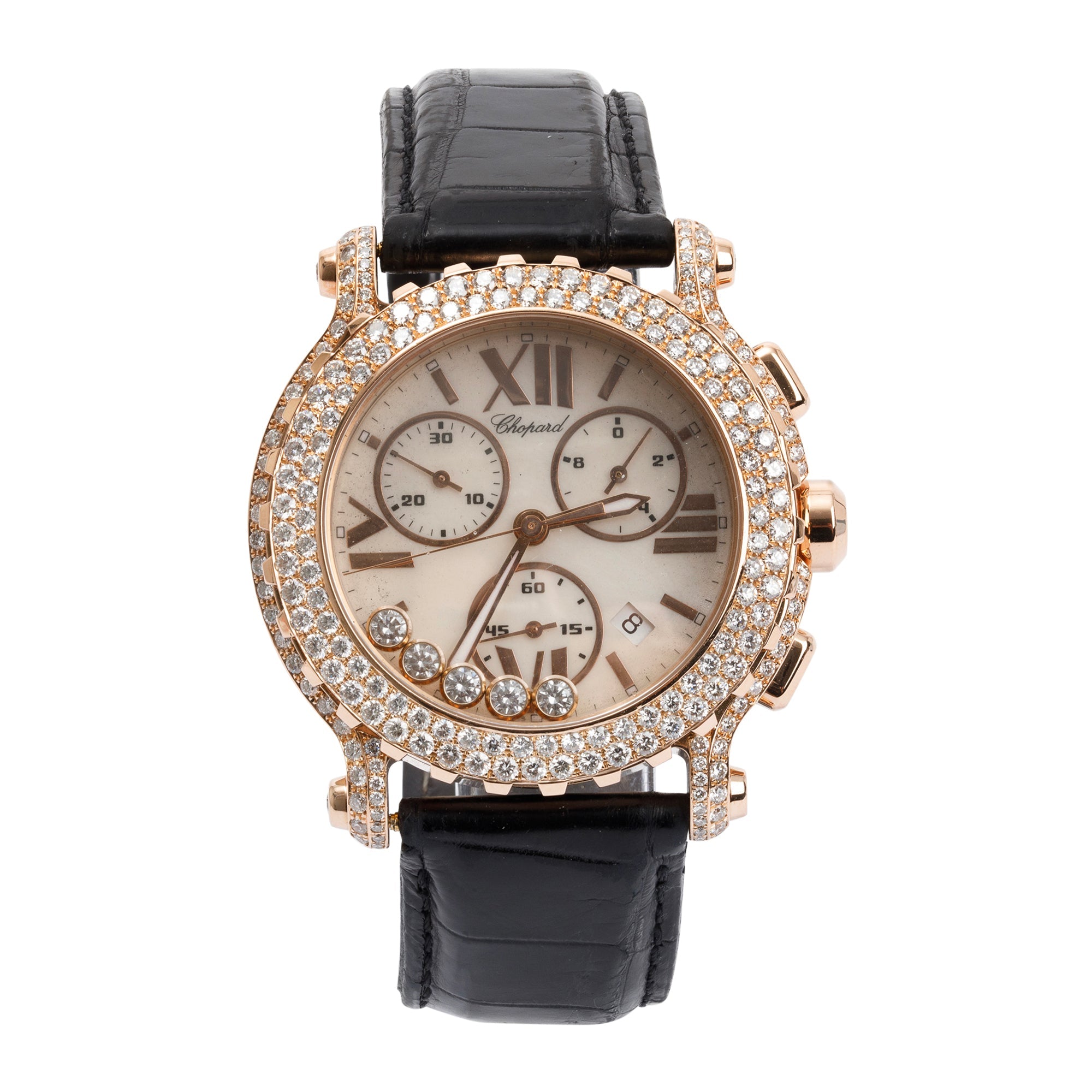 Chopard 18k Rose Gold Happy Sport Mother of Pearl Diamond Chronograph 42 MM Watch