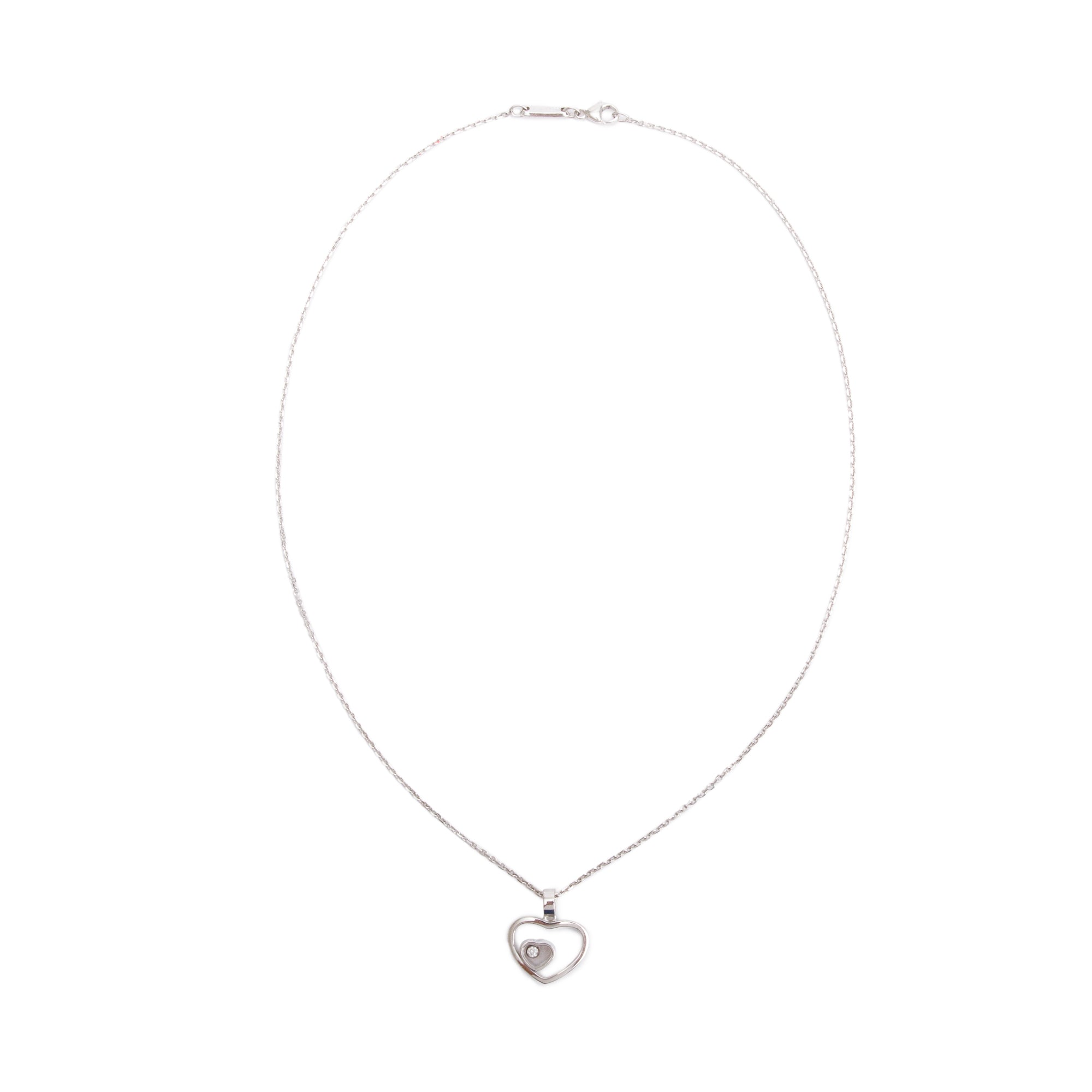 Chopard 18k White Gold Diamond Happy Hearts Pendant Necklace