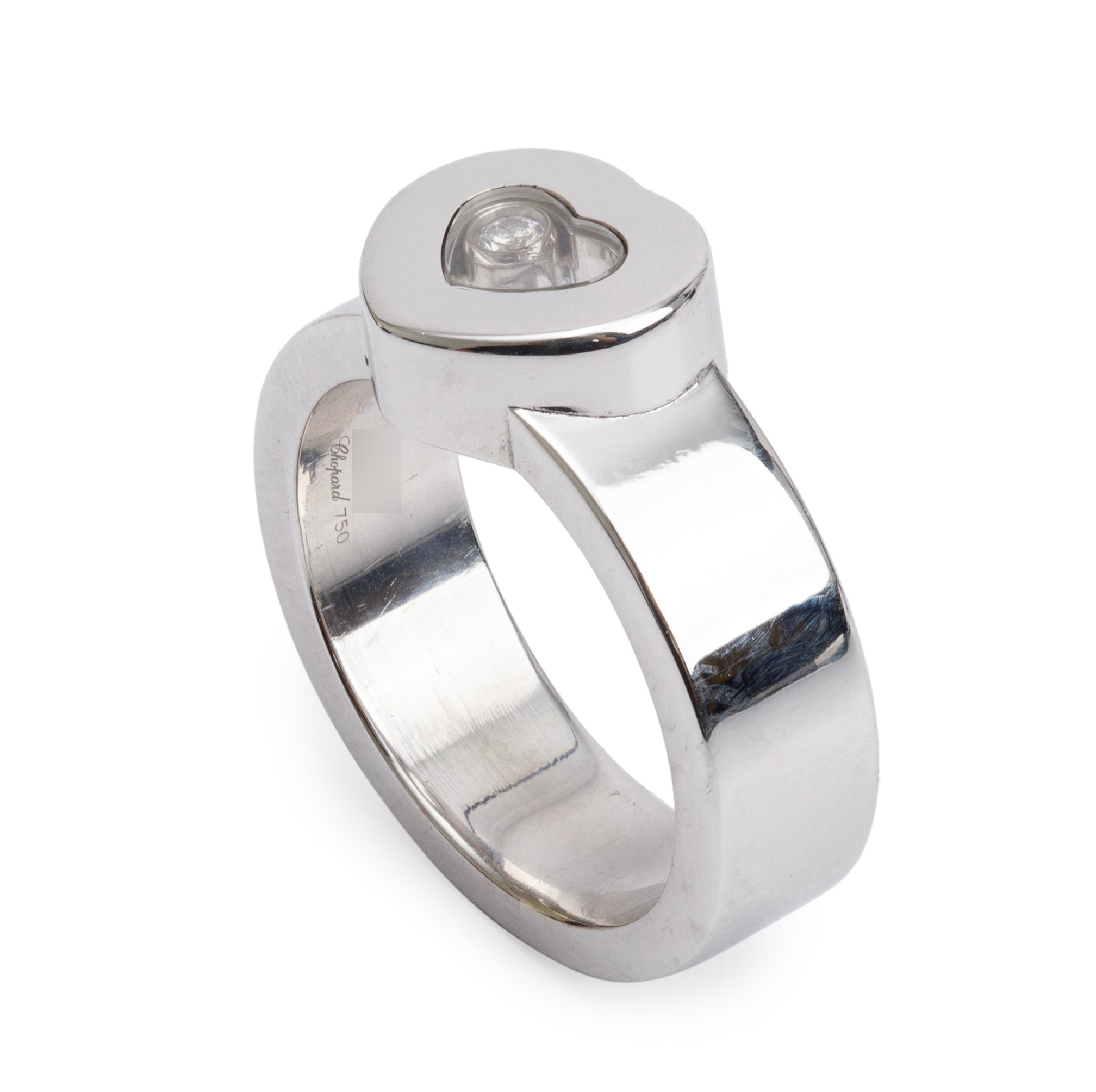 Chopard 18k White Gold Happy Diamonds Heart Cocktail Ring, Size 6 w/ Box