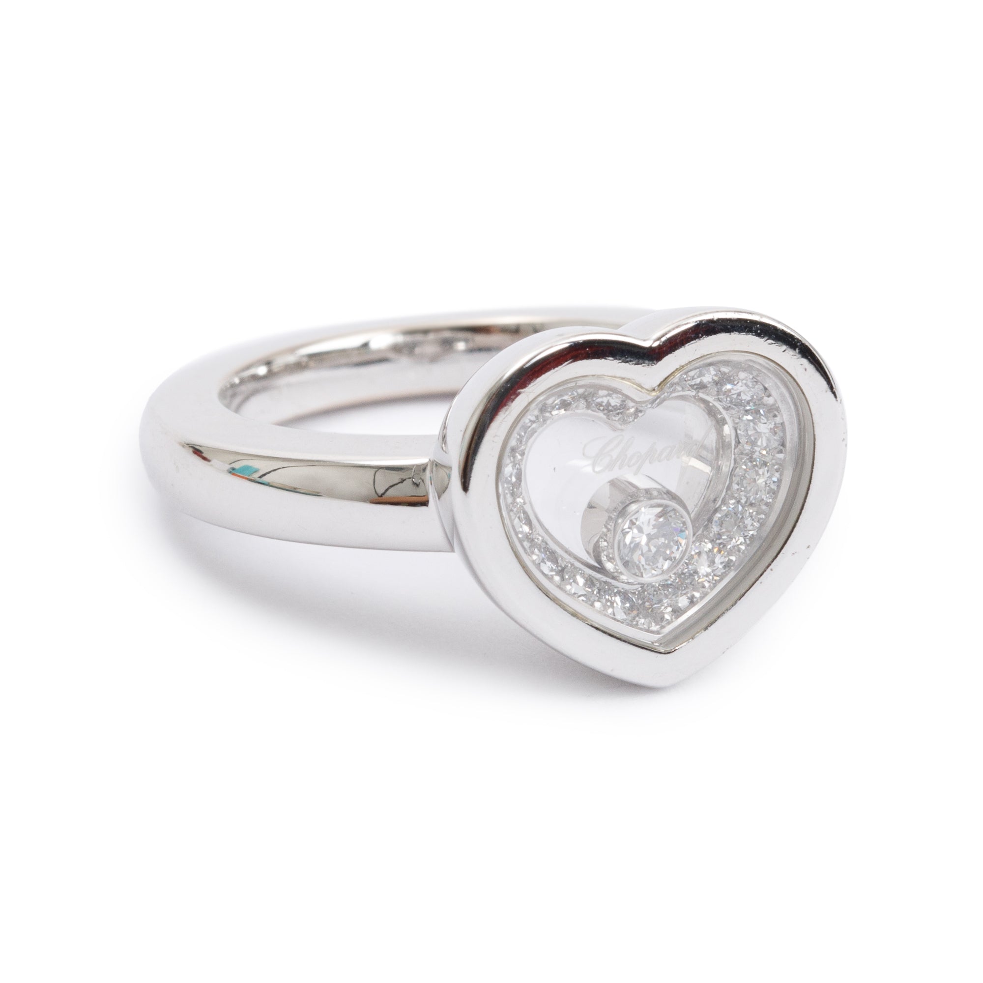 Chopard 18k White Gold Happy Diamonds Heart Ring, Size 6