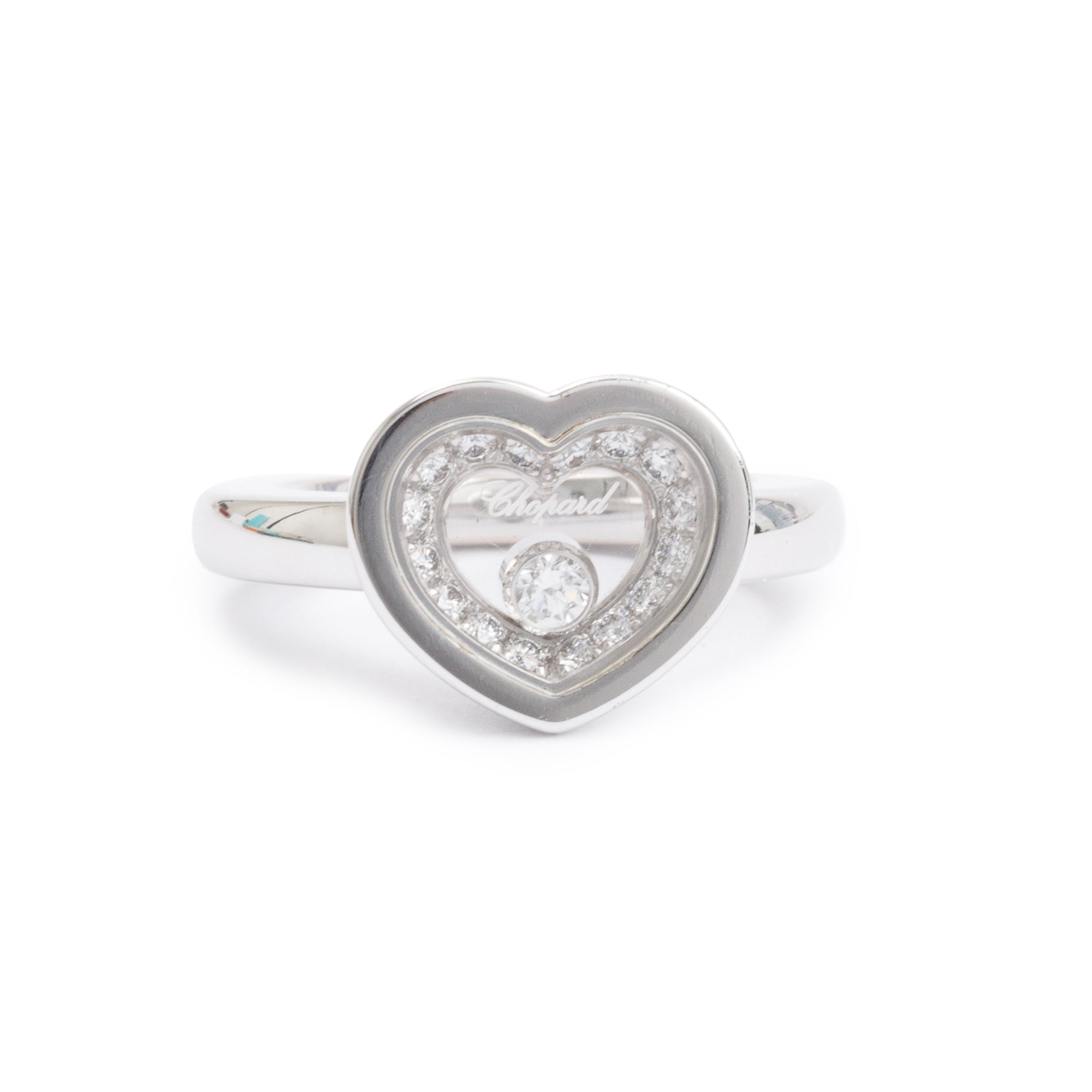 Chopard 18k White Gold Happy Diamonds Heart Ring, Size 6