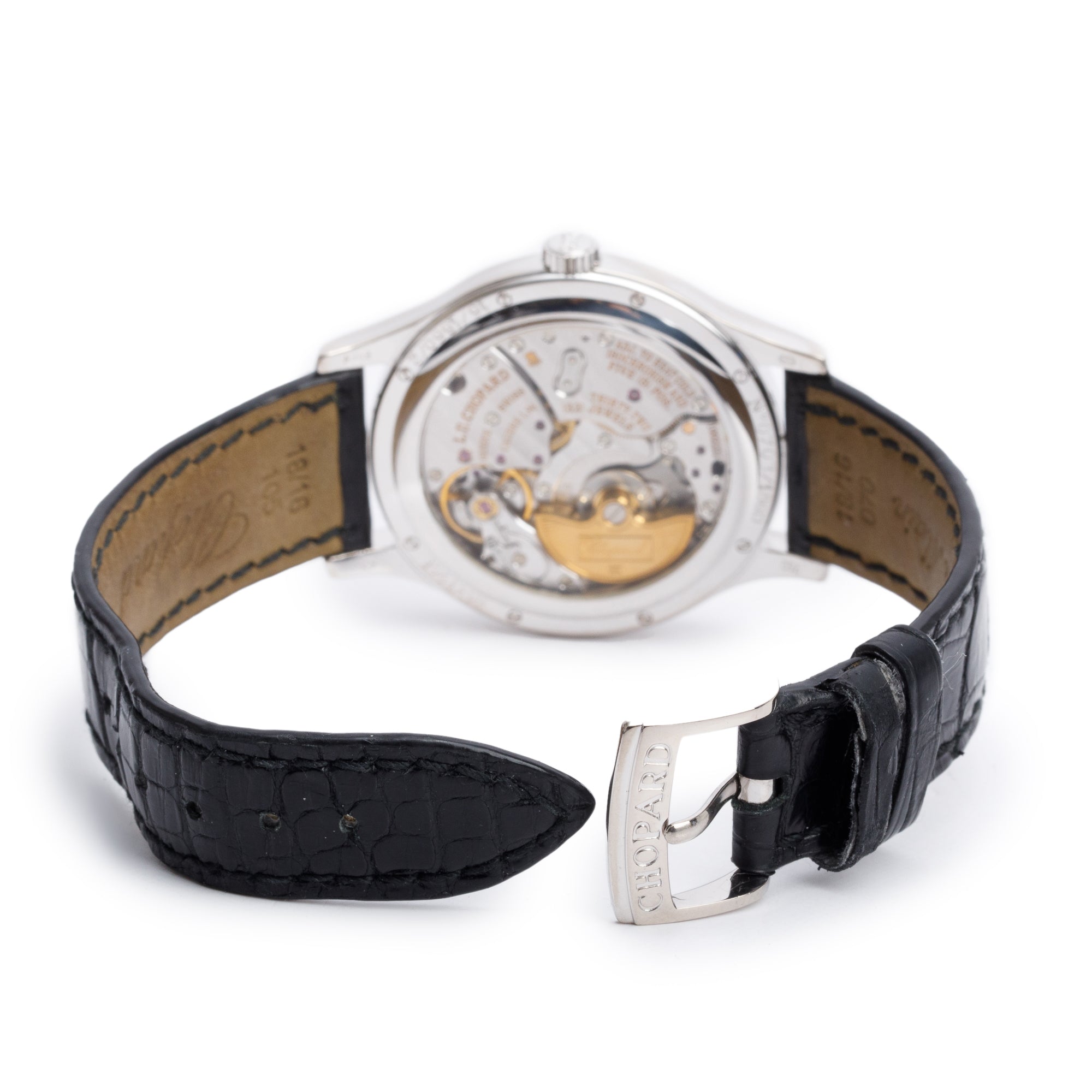 Chopard 18k White Gold L.U.C Classic 1860 36.5 MM Automatic Watch Silver Guilloche Dial