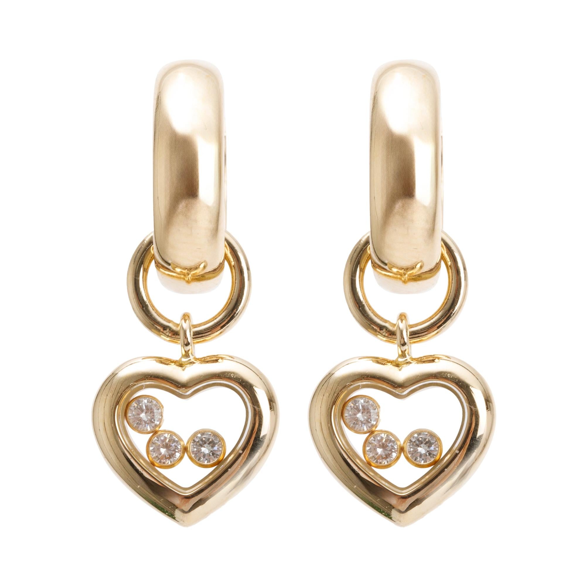Chopard 18k Yellow Gold Happy Diamond Icons Heart Drop Earrings