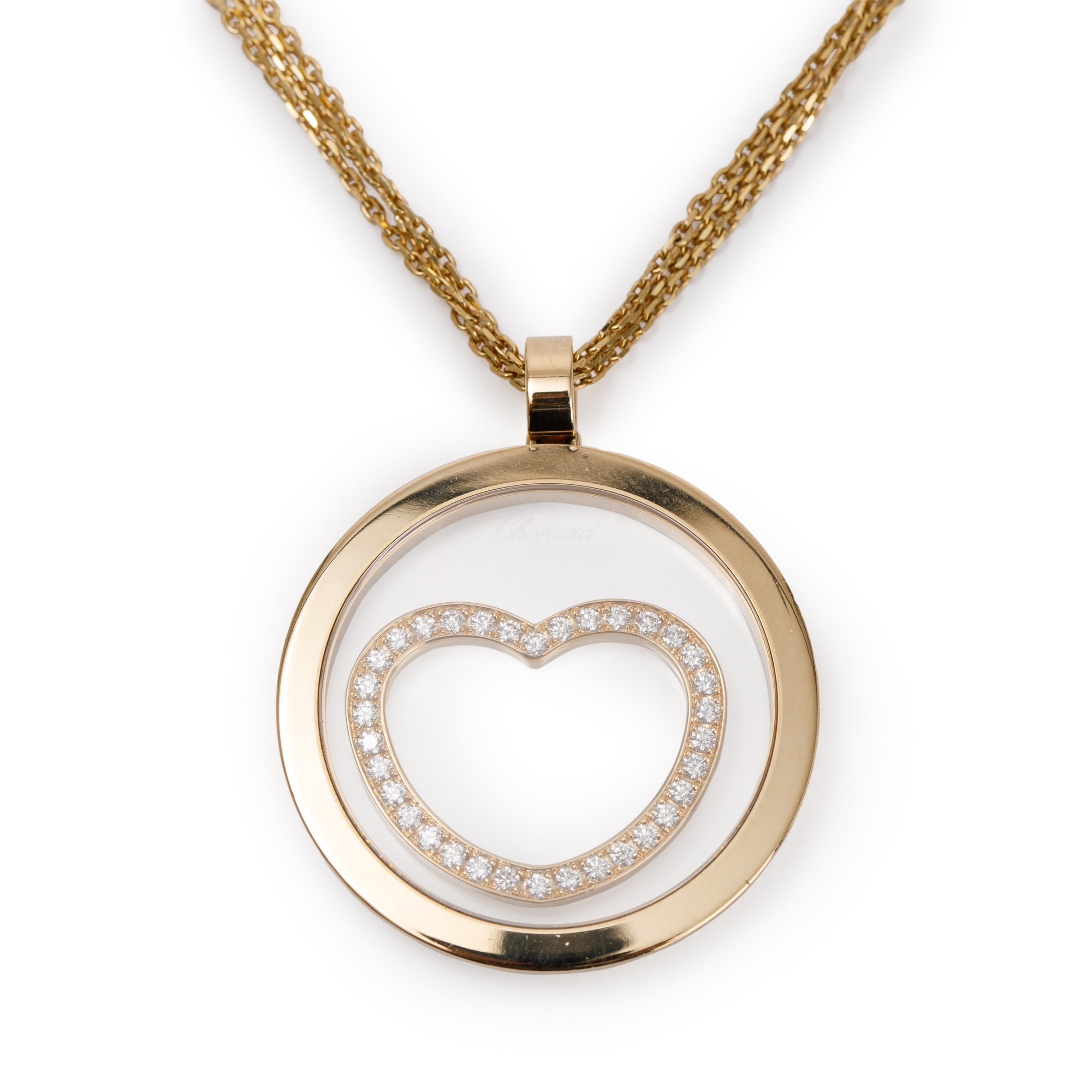 Chopard 18k Yellow Gold Happy Spirit Diamond Heart Pendant Necklace