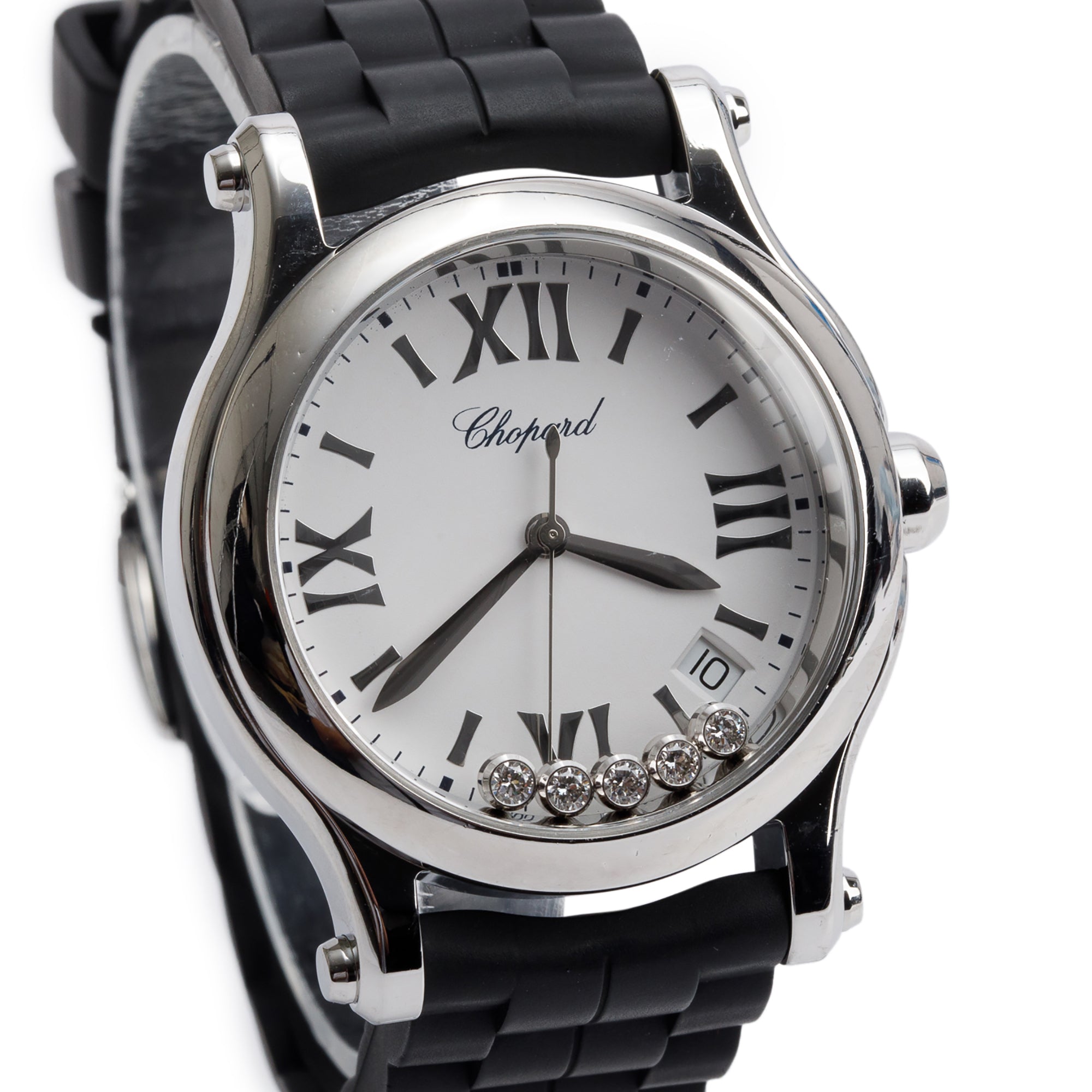 Chopard Stainless Steel Diamond Happy Sport 36 MM Quartz Watch w/ Box, Papers & Extra Strap