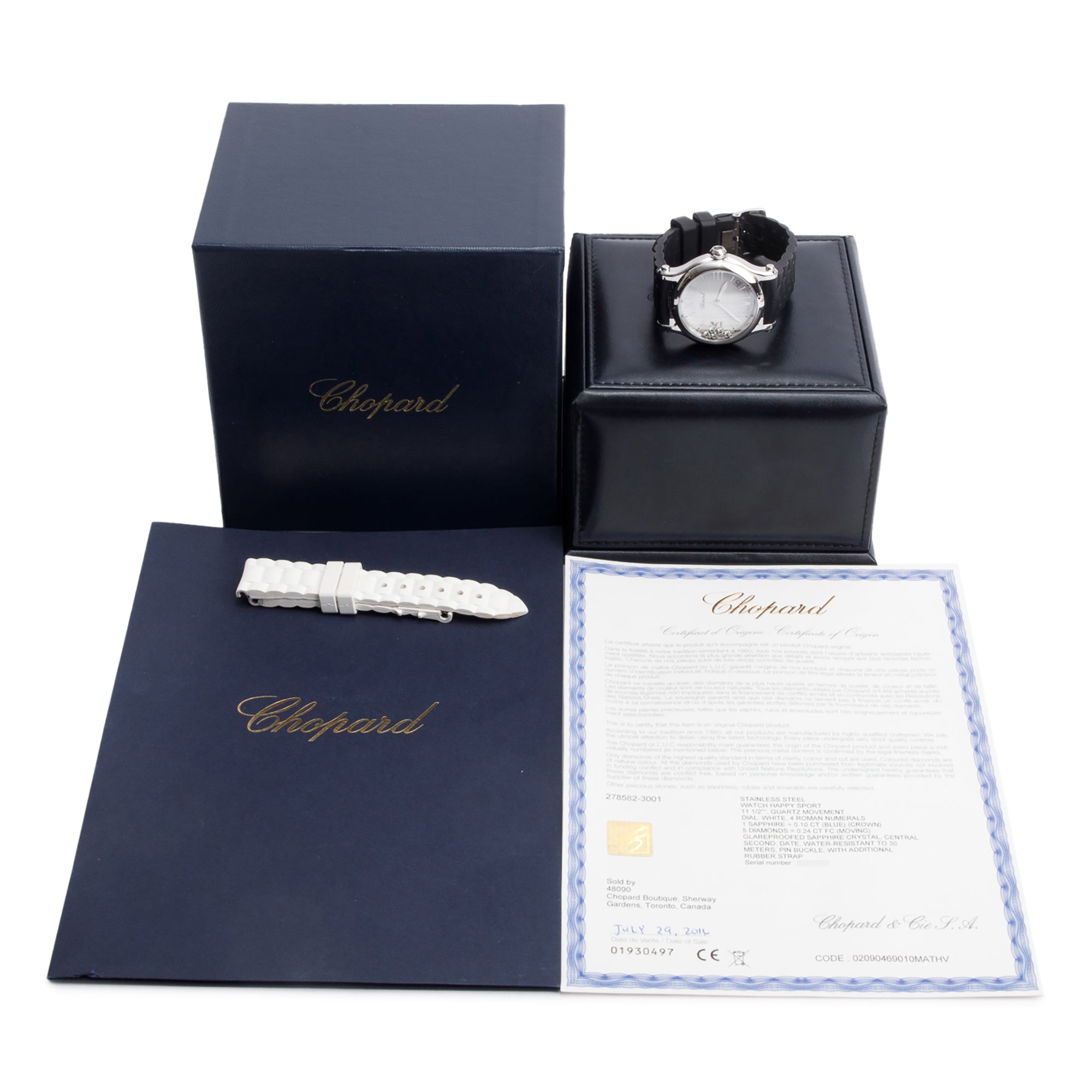 Chopard Stainless Steel Diamond Happy Sport 36 MM Quartz Watch w/ Box, Papers & Extra Strap