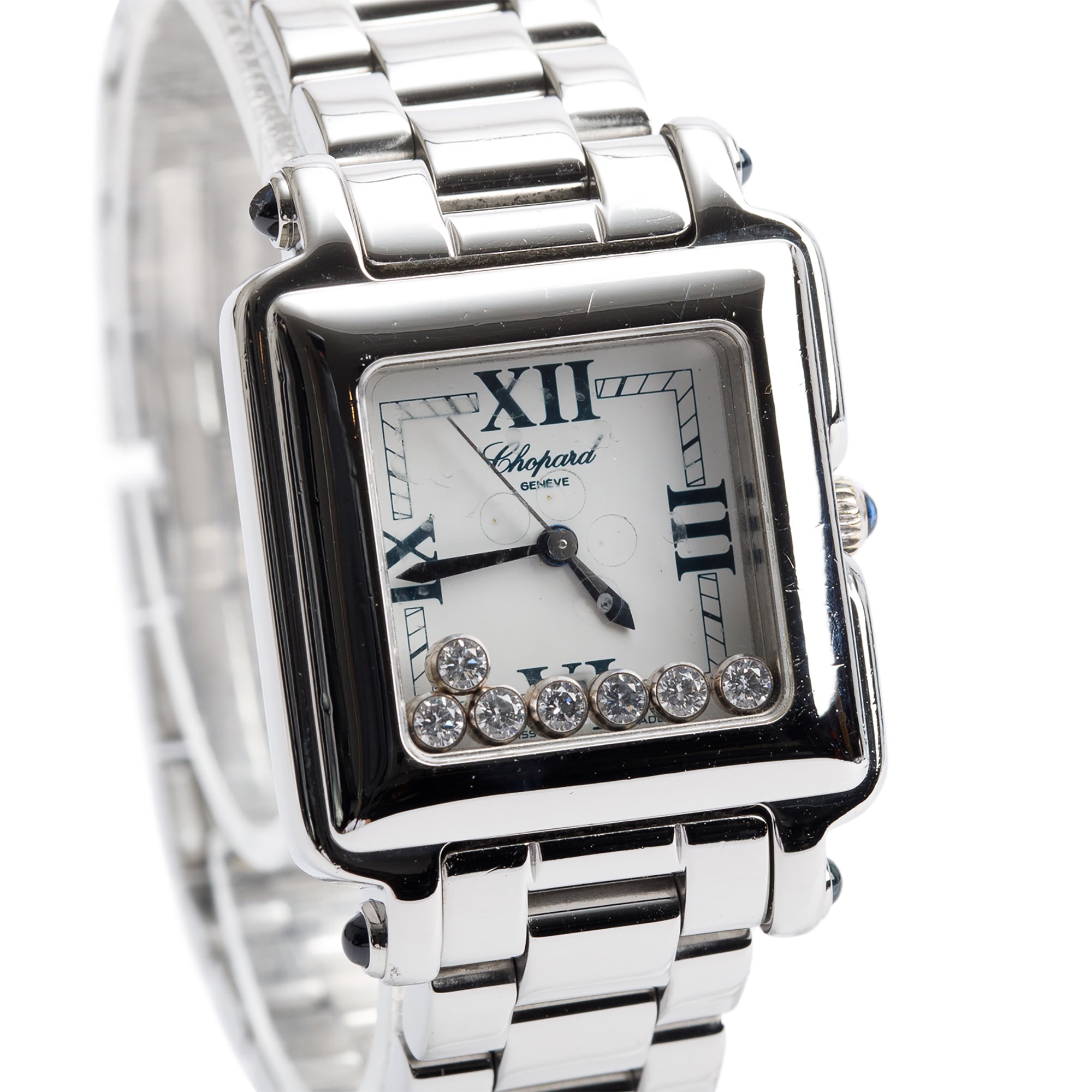 Chopard Stainless Steel Diamond Happy Sport Square Quartz Watch w/ Pap ...