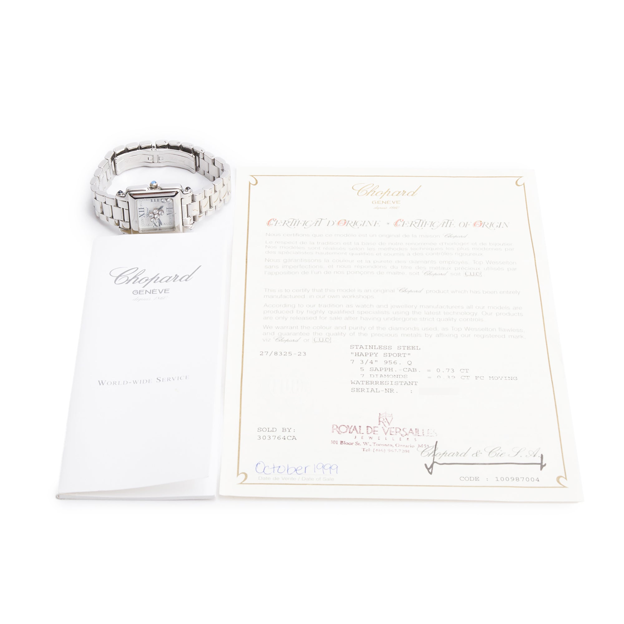 Chopard Stainless Steel Diamond Happy Sport Square Quartz Watch w/ Papers