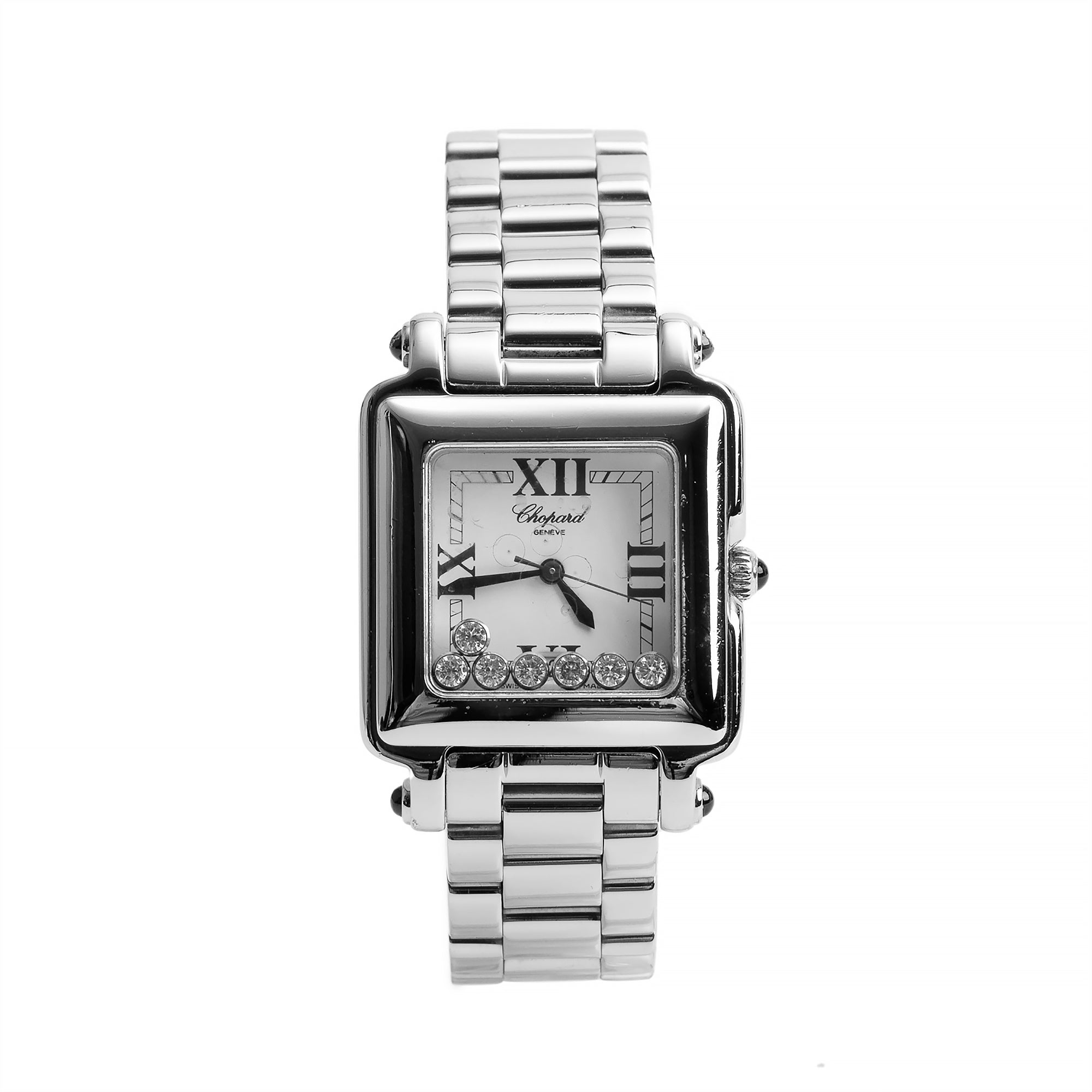 Chopard Stainless Steel Diamond Happy Sport Square Quartz Watch w/ Pap ...