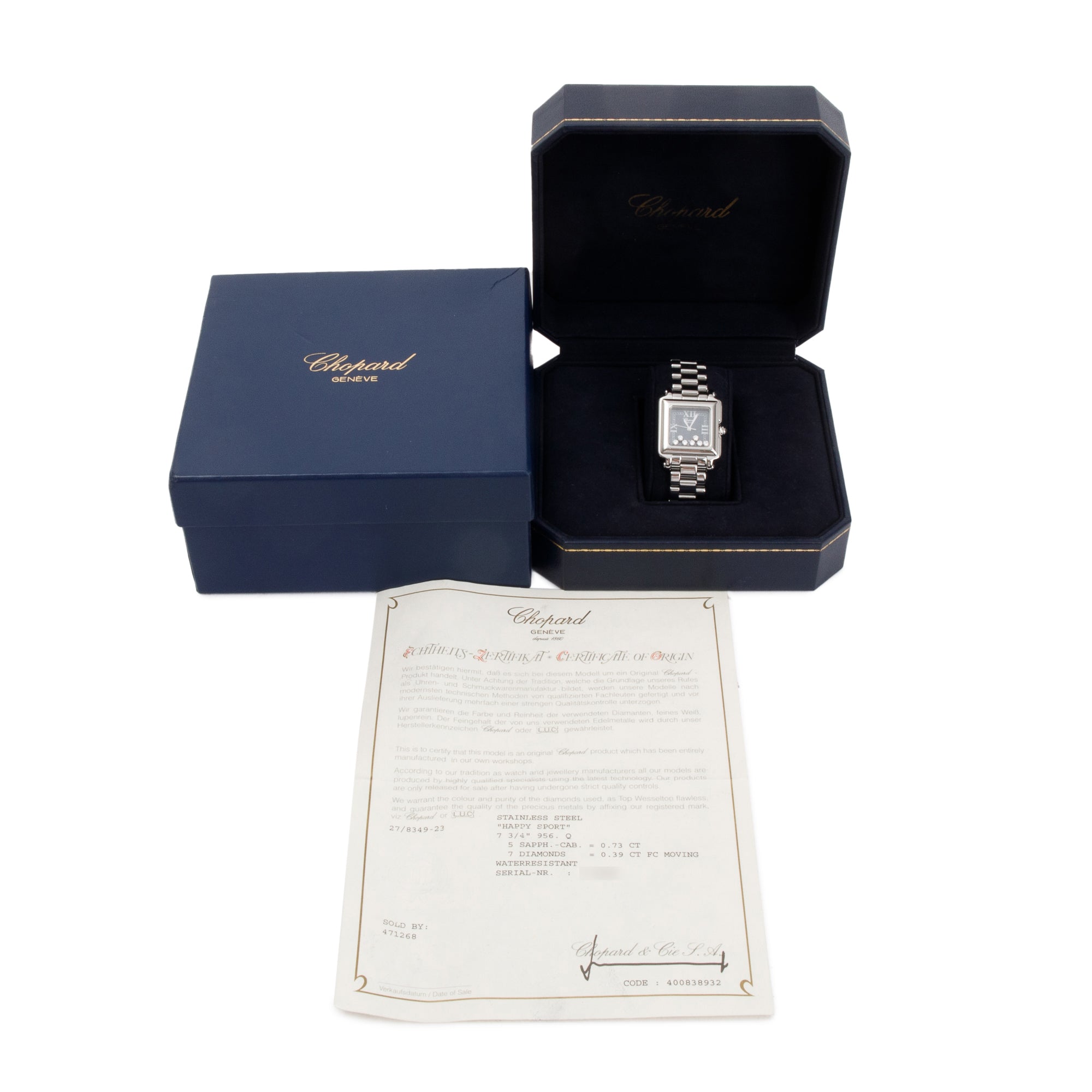 Chopard Stainless Steel Happy Sport Diamond Watch w/ Box & Papers