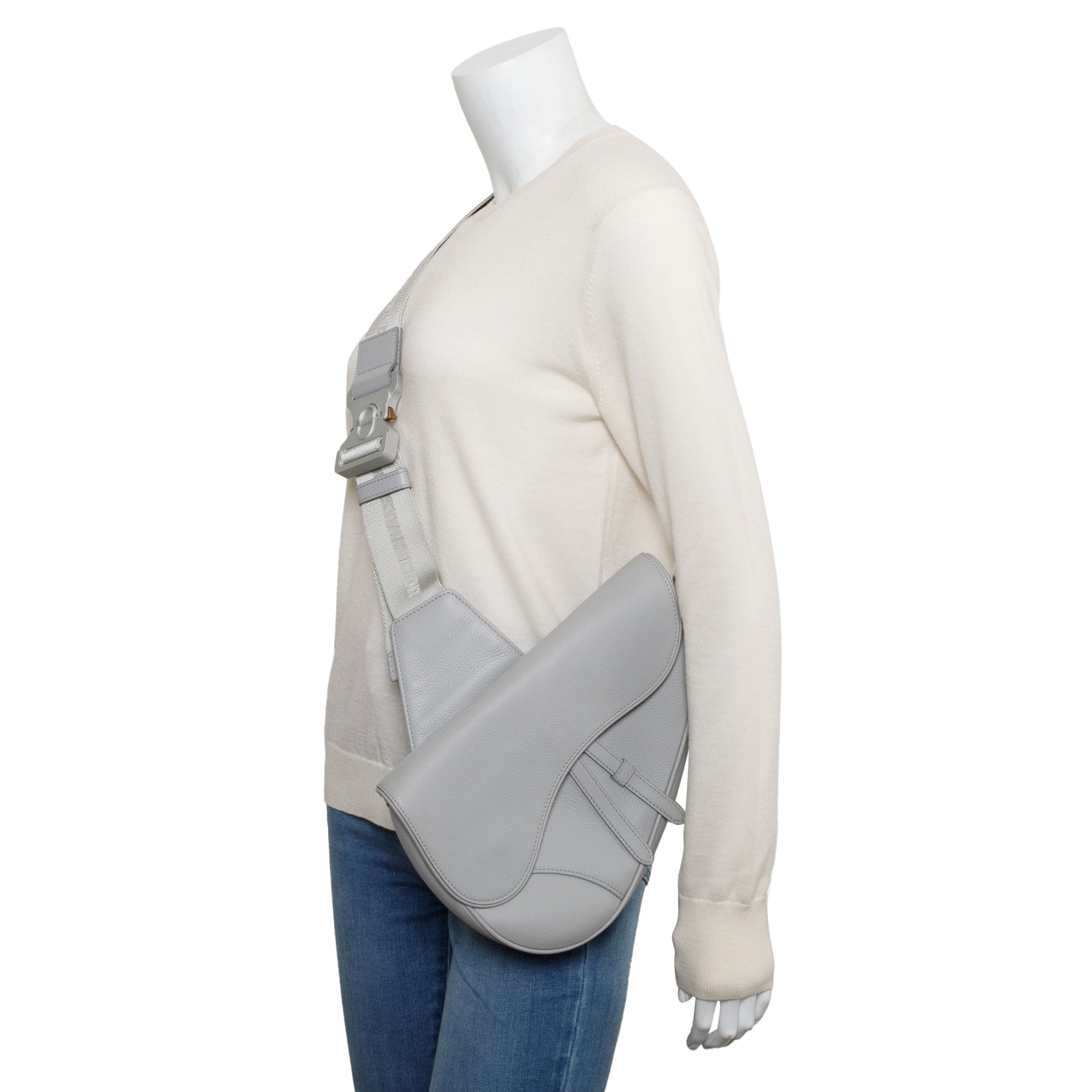 Christian 2021 Grey Calfskin Leather Saddle Bag