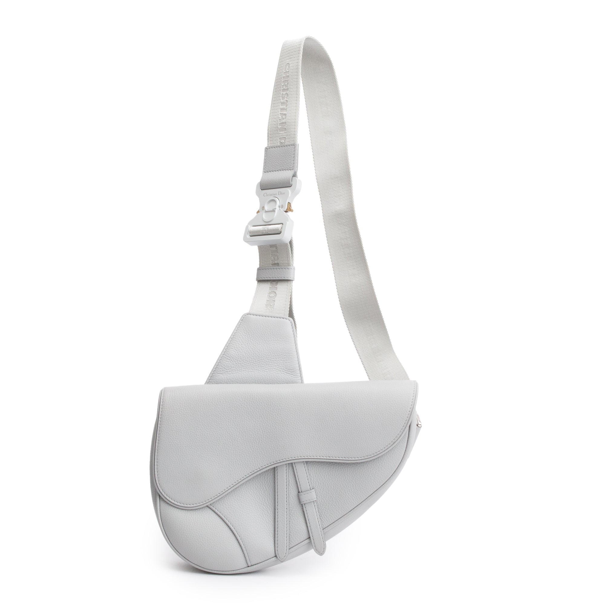 Christian 2021 Grey Calfskin Leather Saddle Bag