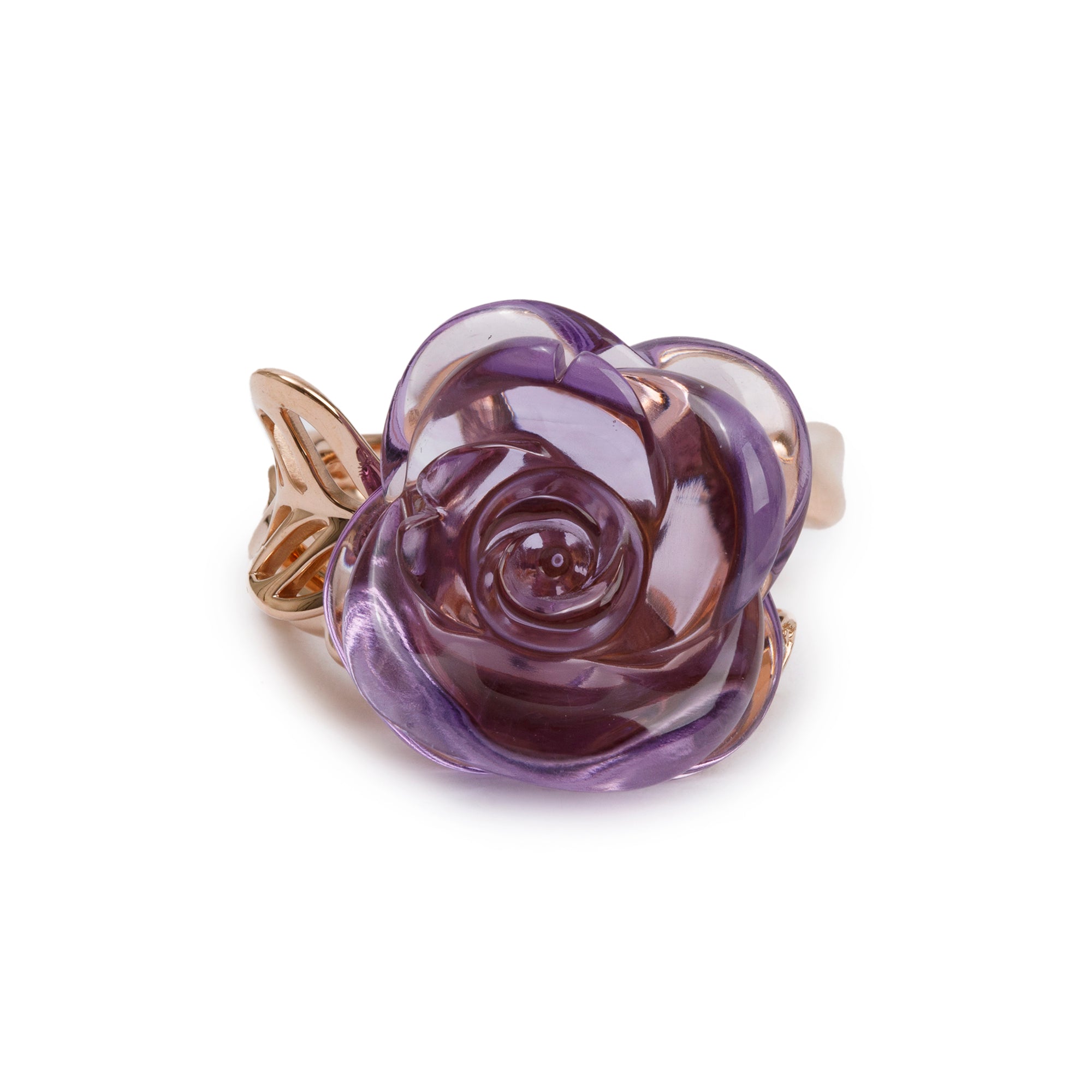 Christian Dior 18k Rose Gold Amethyst Small Rose Dior Pre Catelan Ring, Size 53 6.5 w/ Box