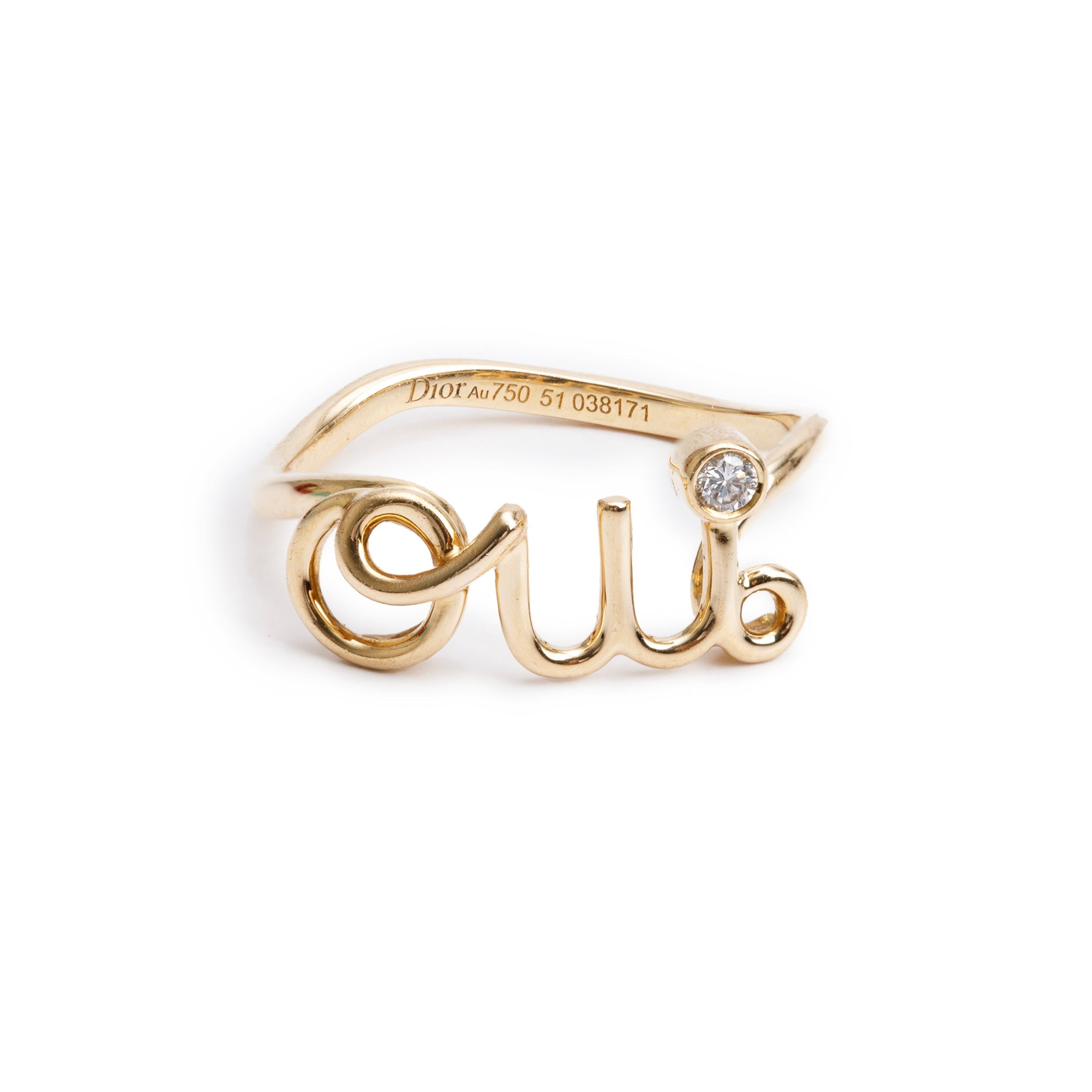 Christian Dior 18k Yellow Gold Diamond Dioramour Ring, Size 51 5.75 w/ Box