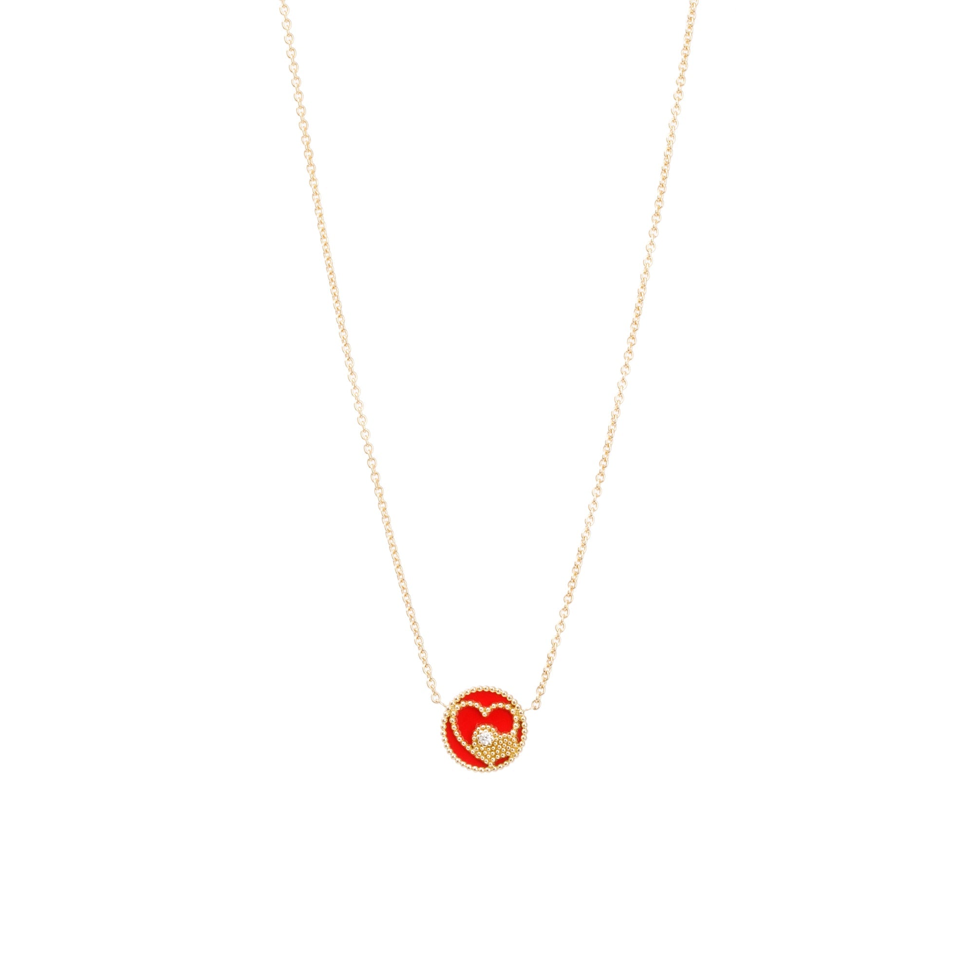 Christian Dior 18k Yellow Gold Diamond Red Ceramic Rose Des Vents Heart Motif Pendant Necklace
