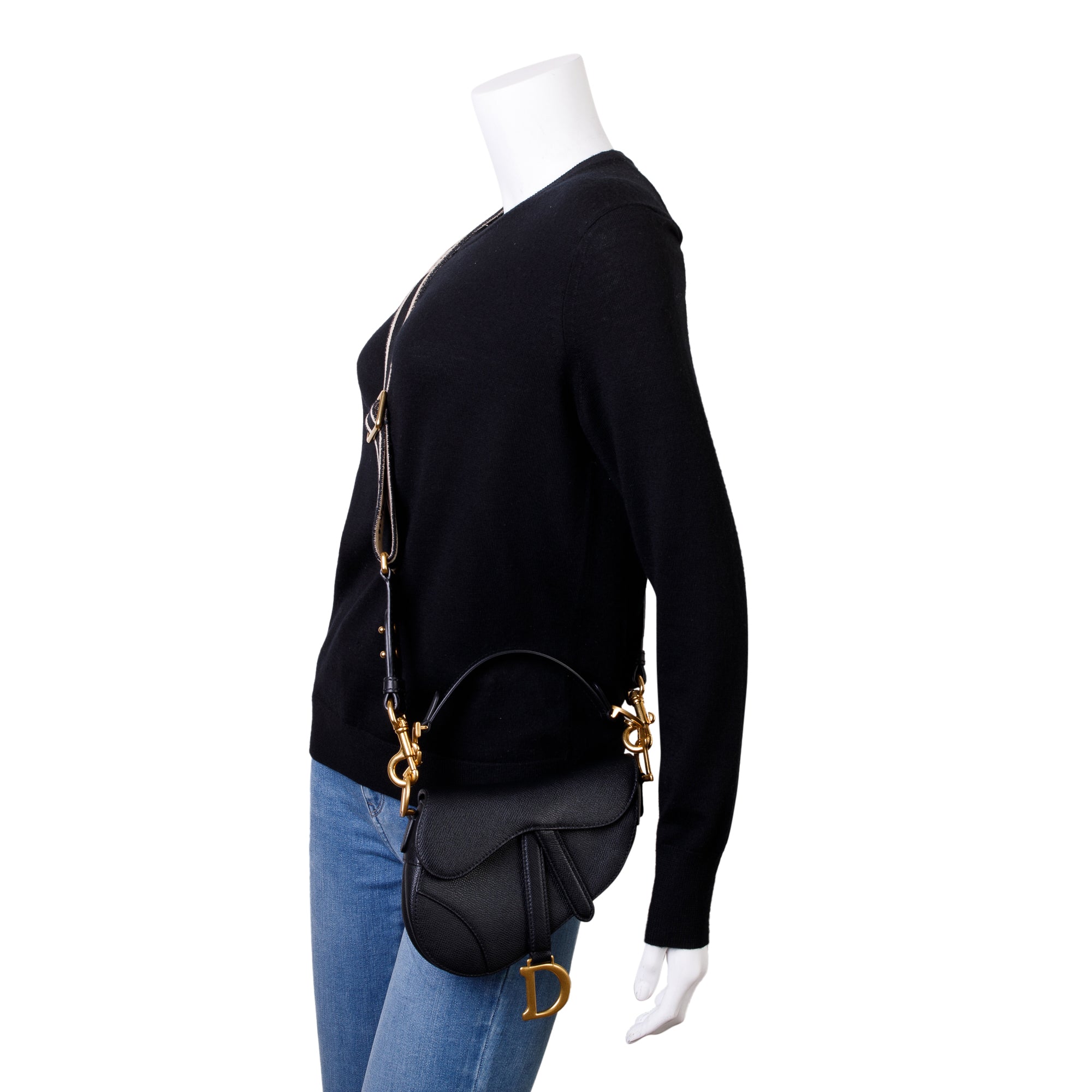 Christian Dior 2020 Black Calfskin Leather Mini Saddle Bag w/ Strap & Box