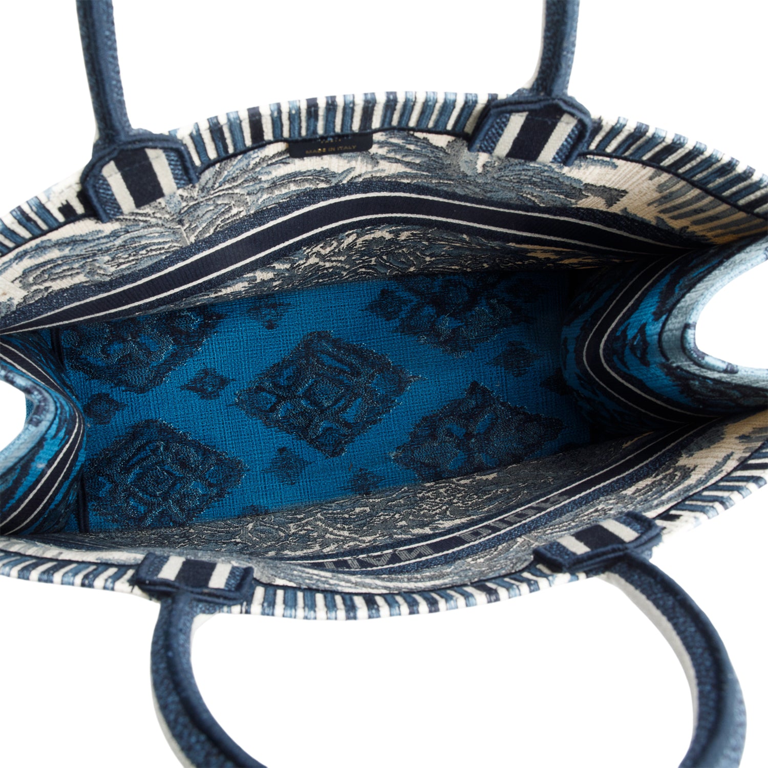 Christian Dior 2020 Blue Multicolor Toile De Jouy Palm Tree Embroidery Large Book Tote