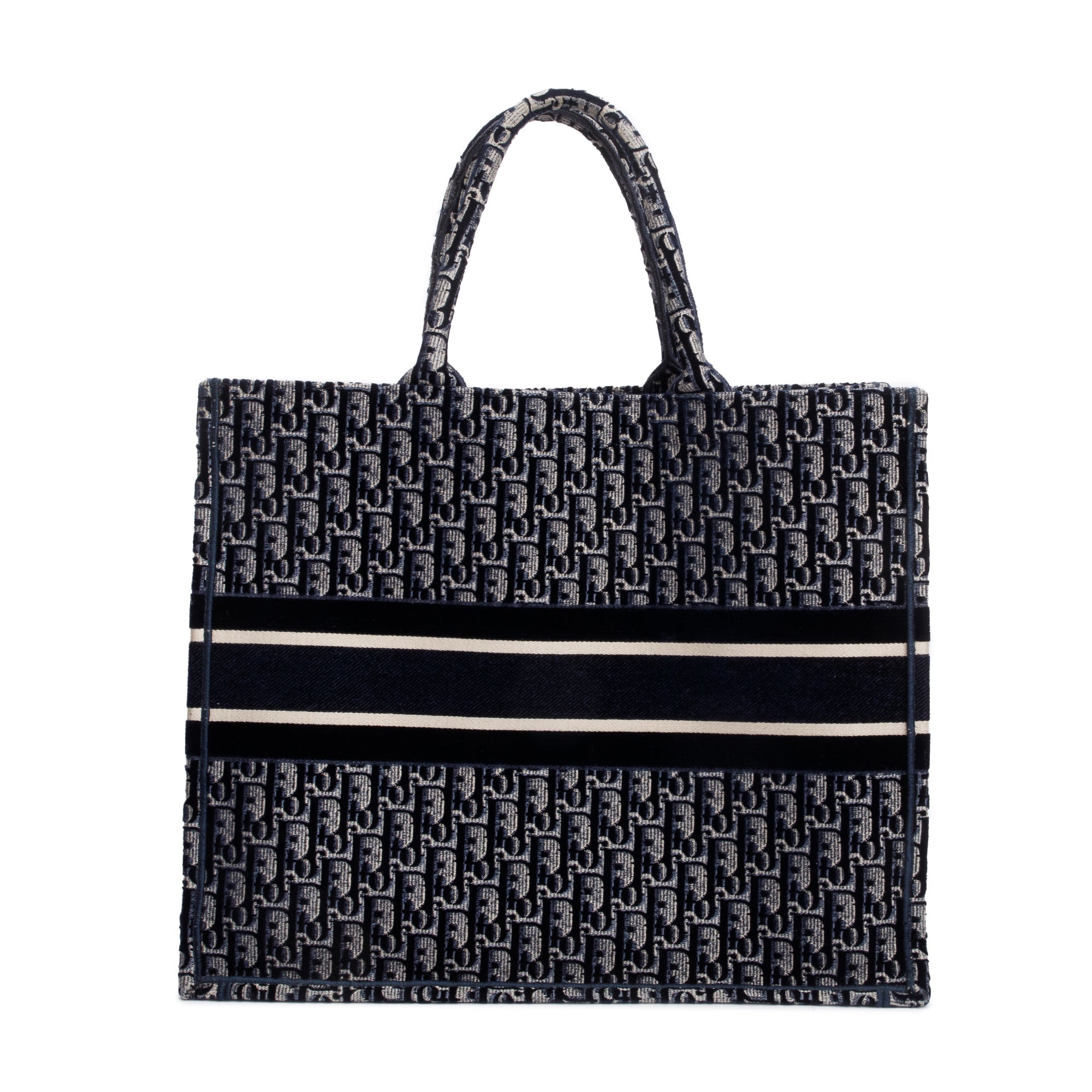Christian Dior 2020 Ecru and Blue Dior Oblique Embroidery Large Book Tote