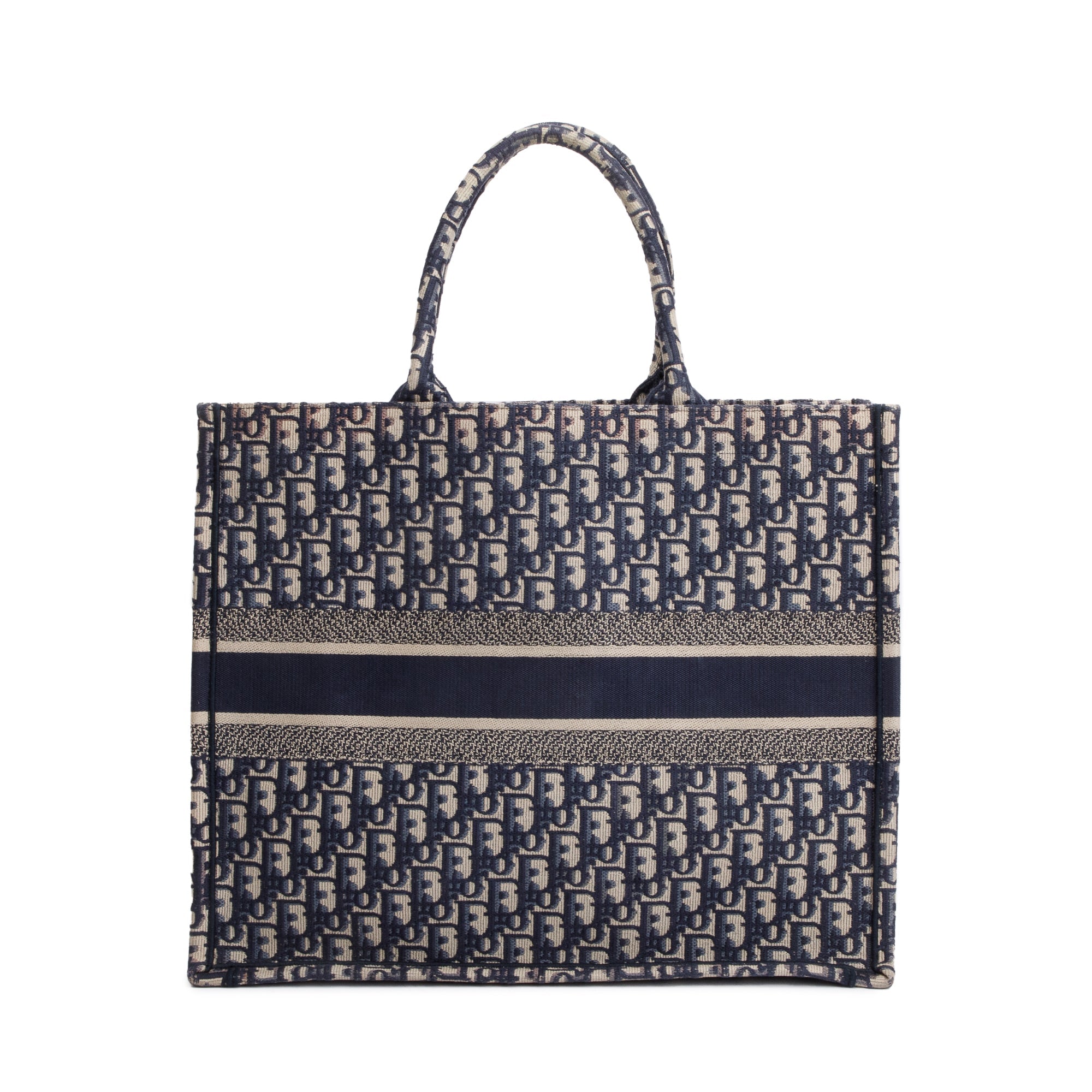 Christian Dior 2020 Ecru and Blue Dior Oblique Embroidery Large Book Tote