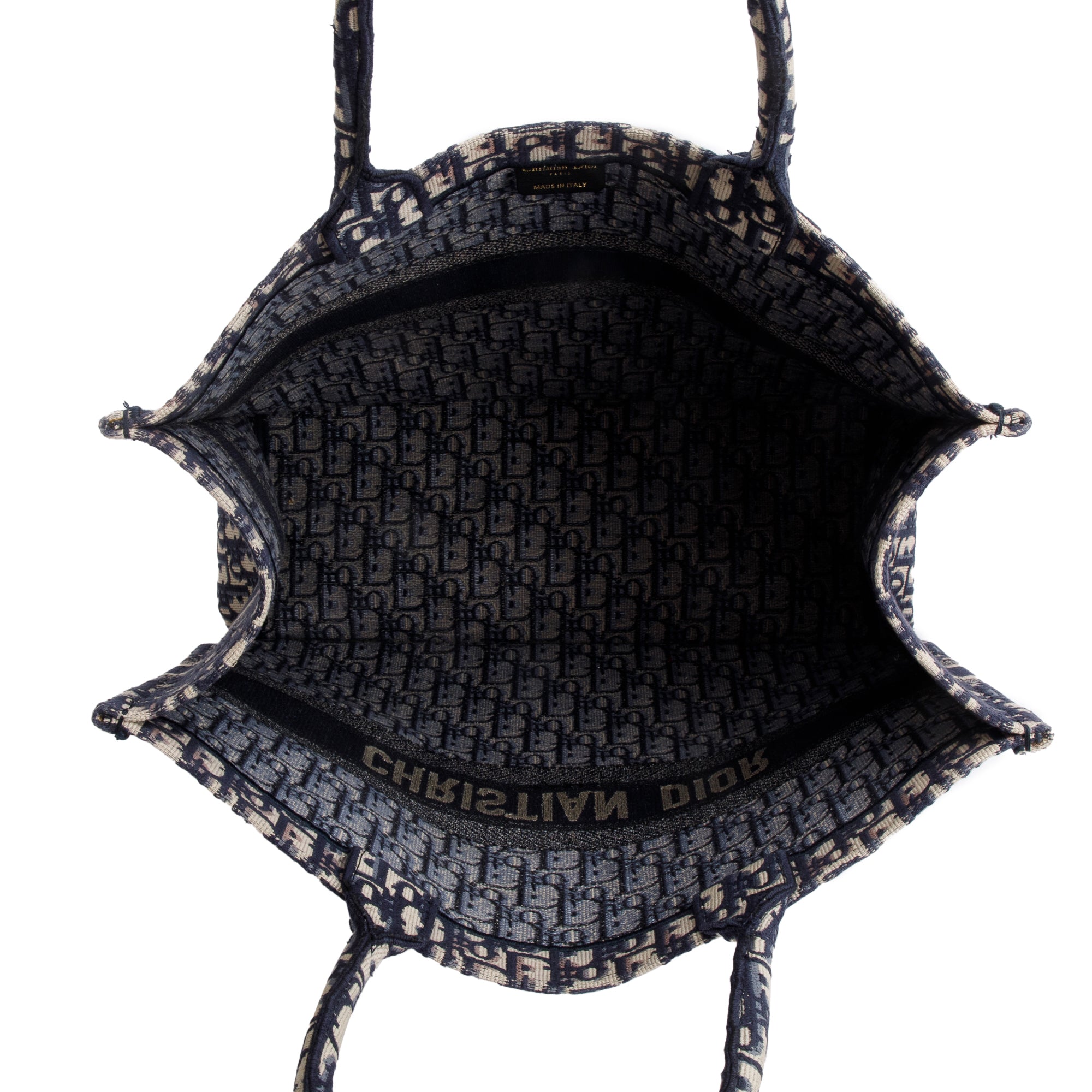 Christian Dior 2020 Ecru and Blue Dior Oblique Embroidery Large Book Tote