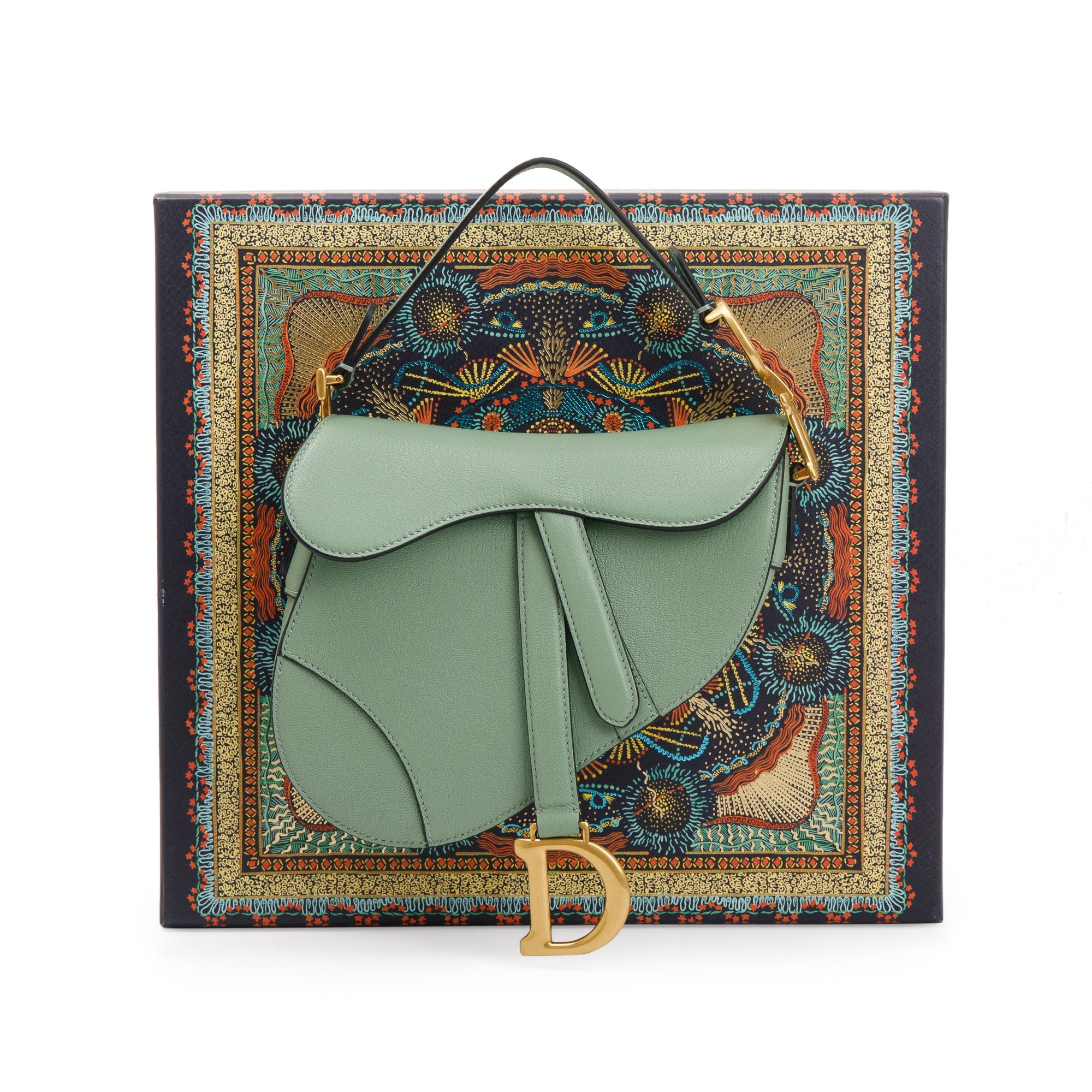 Christian Dior 2020 Green Calfskin Leather Mini Saddle Bag w/ Authenticity Card & Box