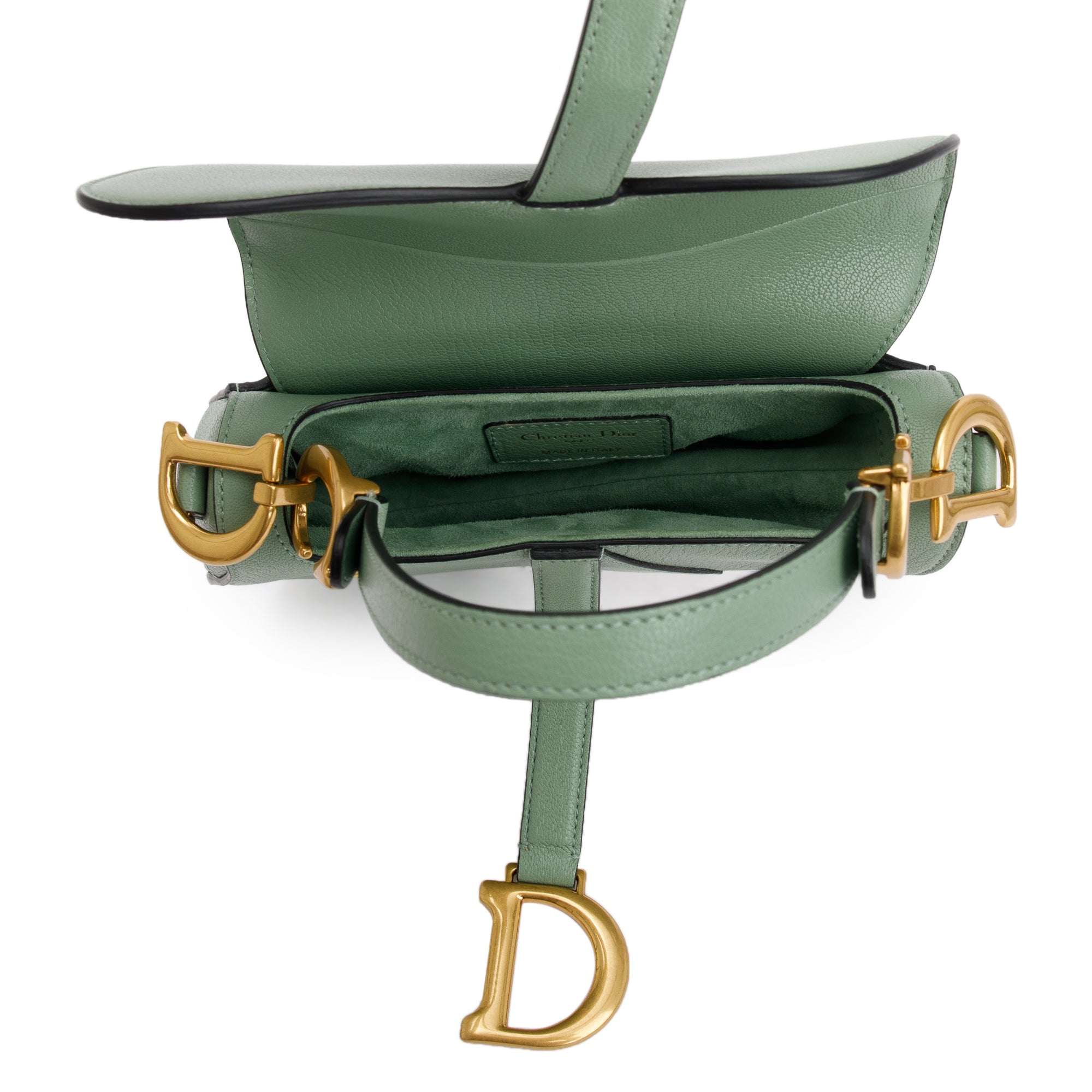 Christian Dior 2020 Green Calfskin Leather Mini Saddle Bag w/ Authenticity Card & Box