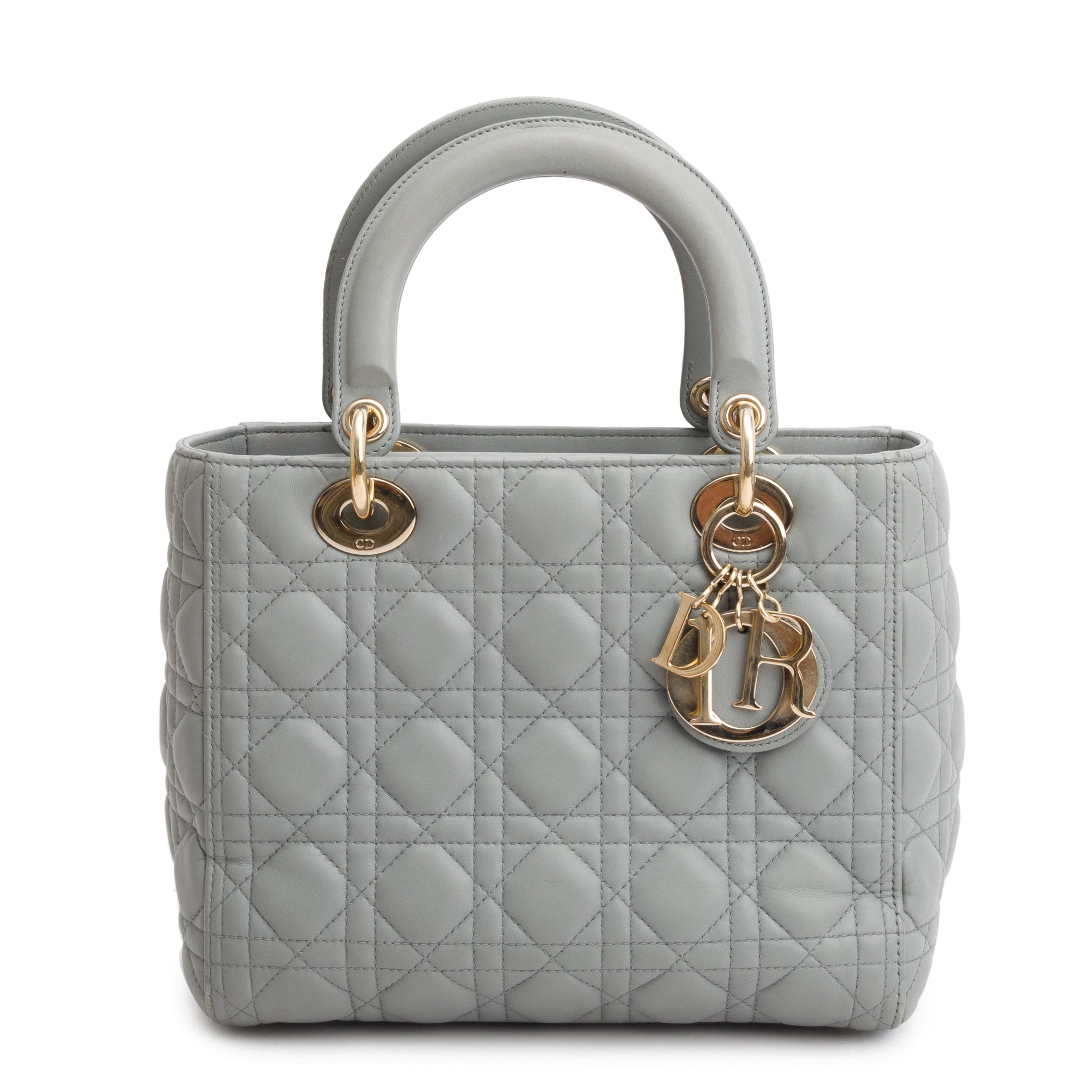 Christian Dior 2020 Grey Cannage Lambskin Leather Medium Lady Dior Bag w/ Strap