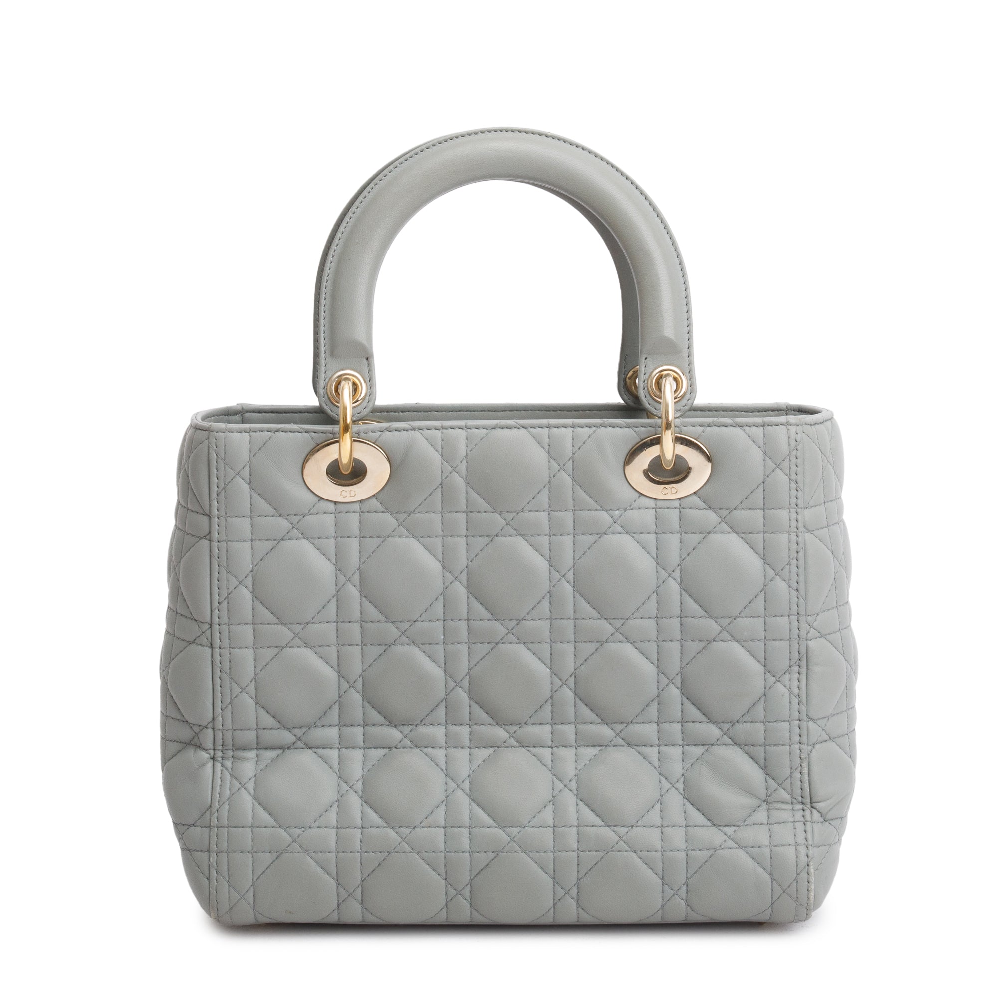 Christian Dior 2020 Grey Cannage Lambskin Leather Medium Lady Dior Bag w/ Strap