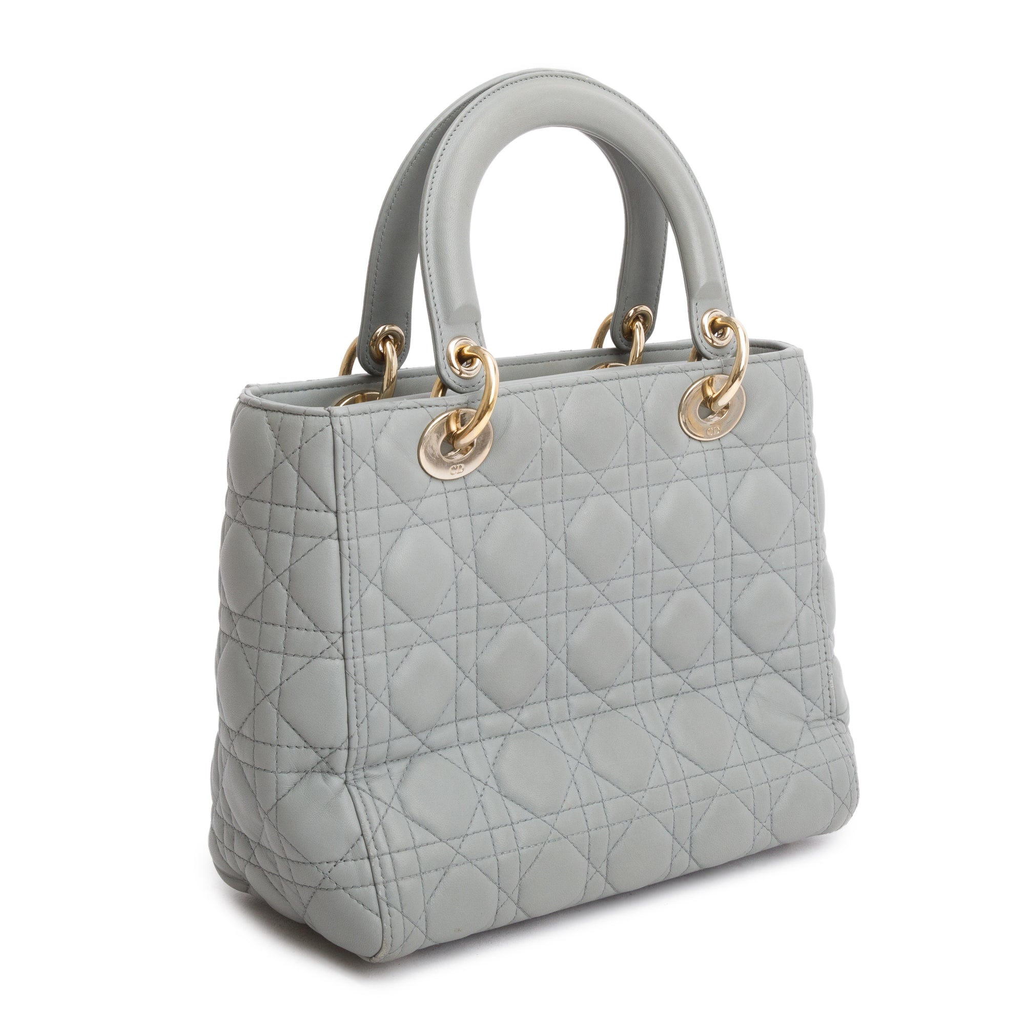 Christian Dior 2020 Grey Cannage Lambskin Leather Medium Lady Dior Bag w/ Strap