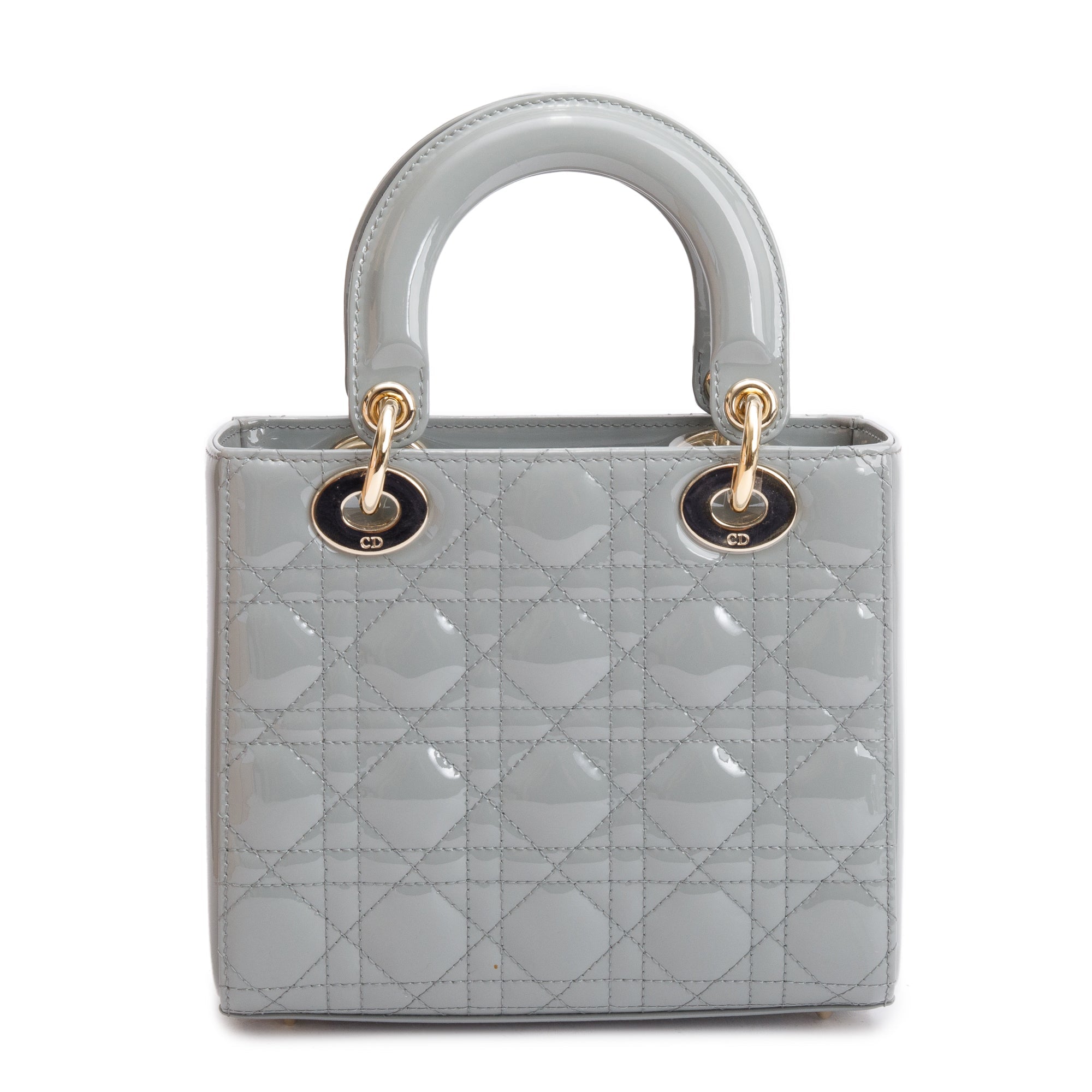 Christian Dior 2020 Grey Patent Cannage Leather Small Lady Dior Bag w/ Box & Authenticity Card