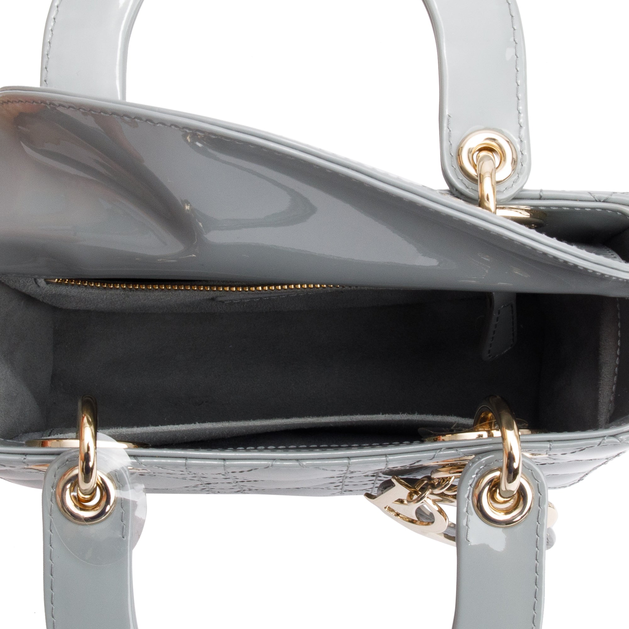 Christian Dior 2020 Grey Patent Cannage Leather Small Lady Dior Bag w/ Box & Authenticity Card