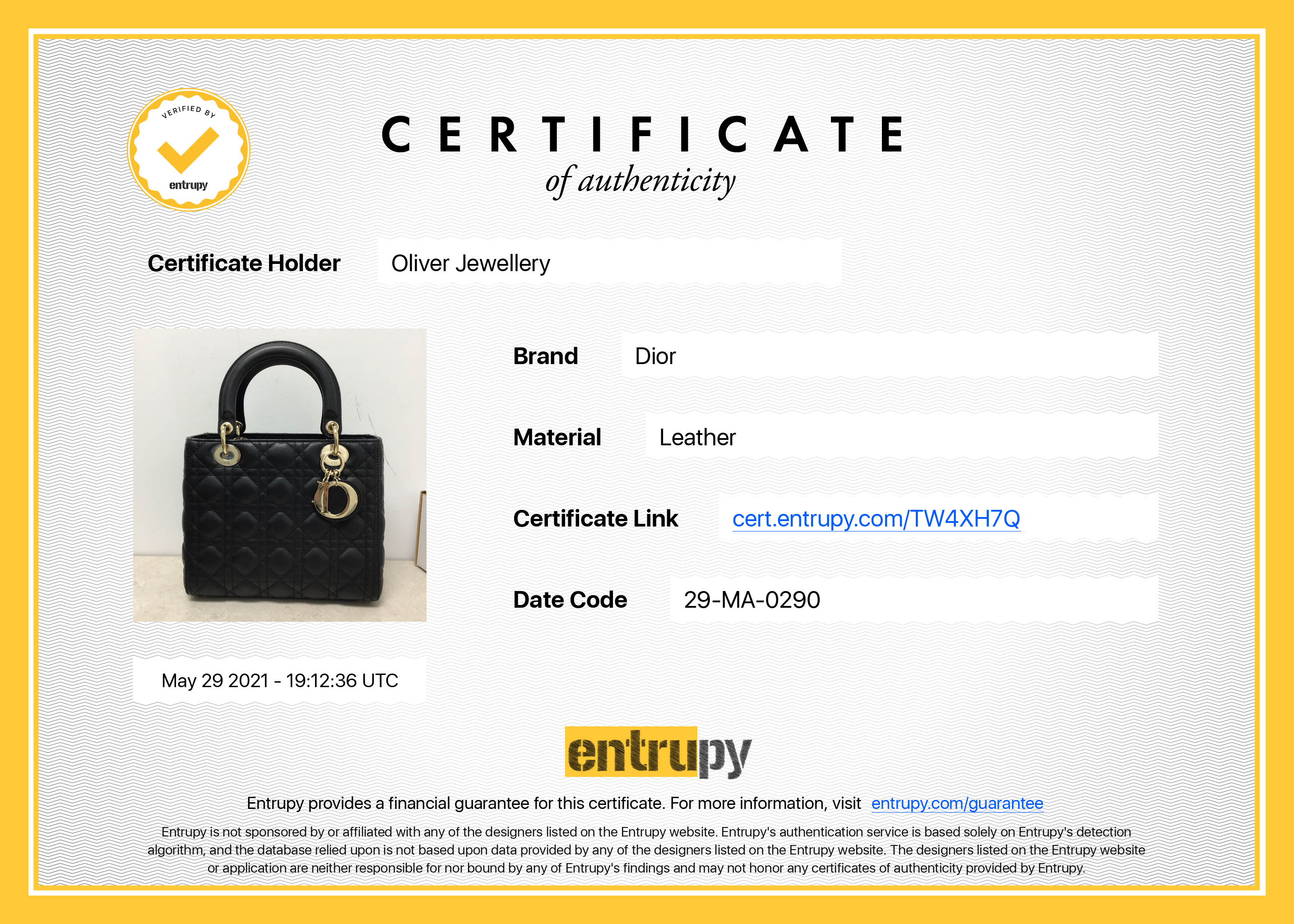 Christian Dior 2020 Medium Lady Dior Bag w/ Box & Authenticity Card