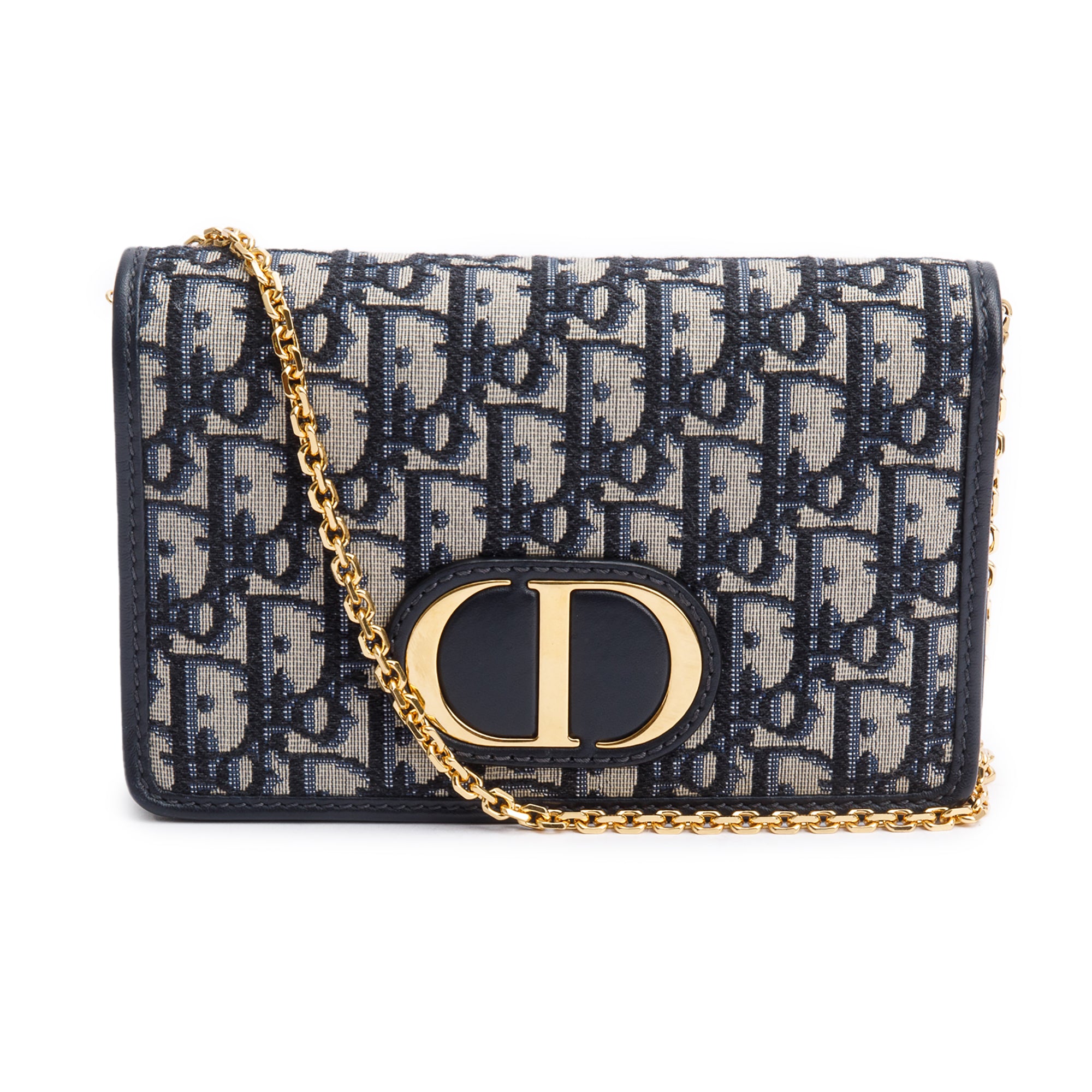 Christian Dior 2020 Navy Oblique 30 Montaigne 2-In-1 Pouch Bag w/ Box & Authenticity Card